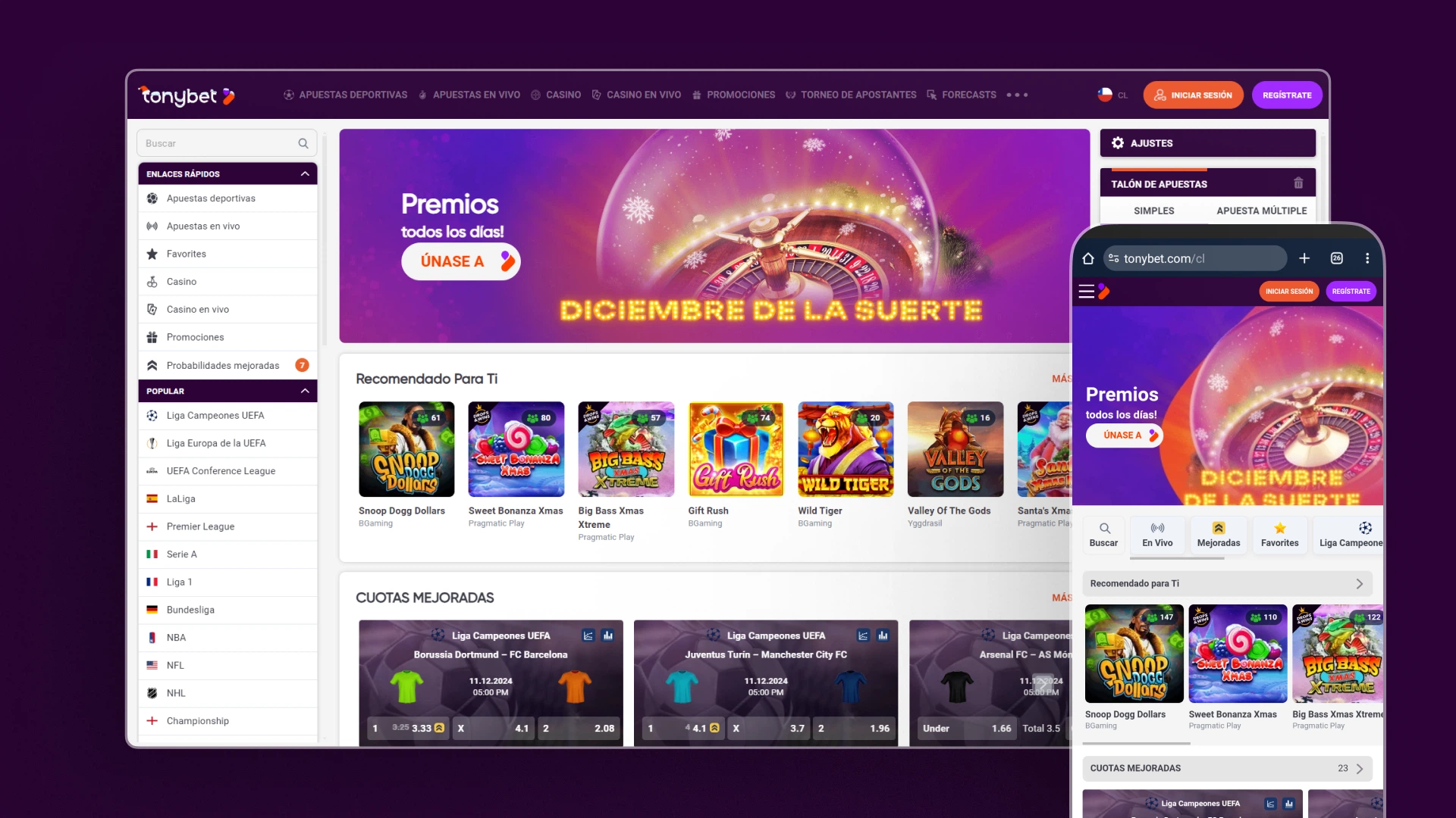 captura de pantalla comparativa app sitio web TonyBet