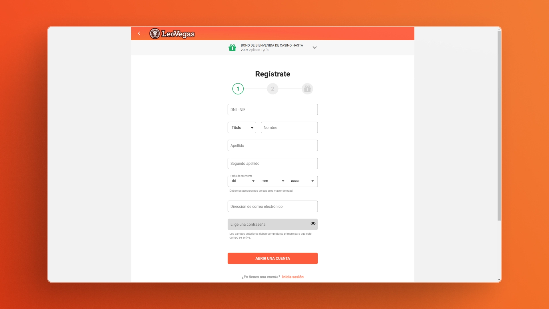 captura de pantalla Cómo registrarse leovegas