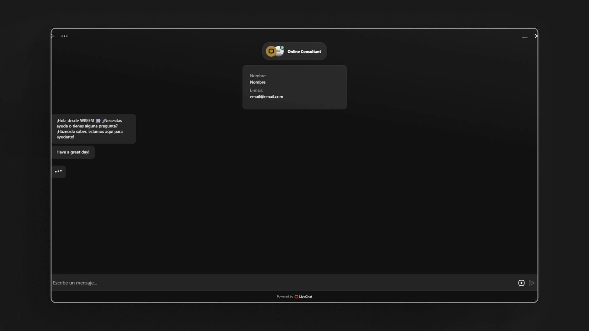 captura de pantalla Atención al cliente W88