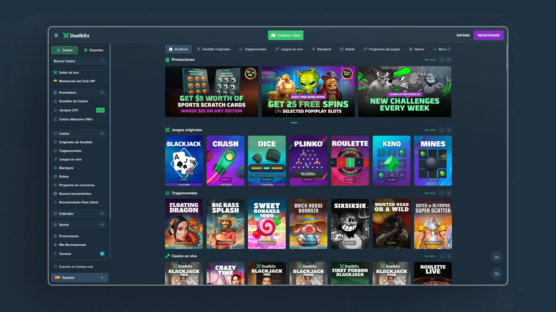 captura de pantalla casino Duelbits