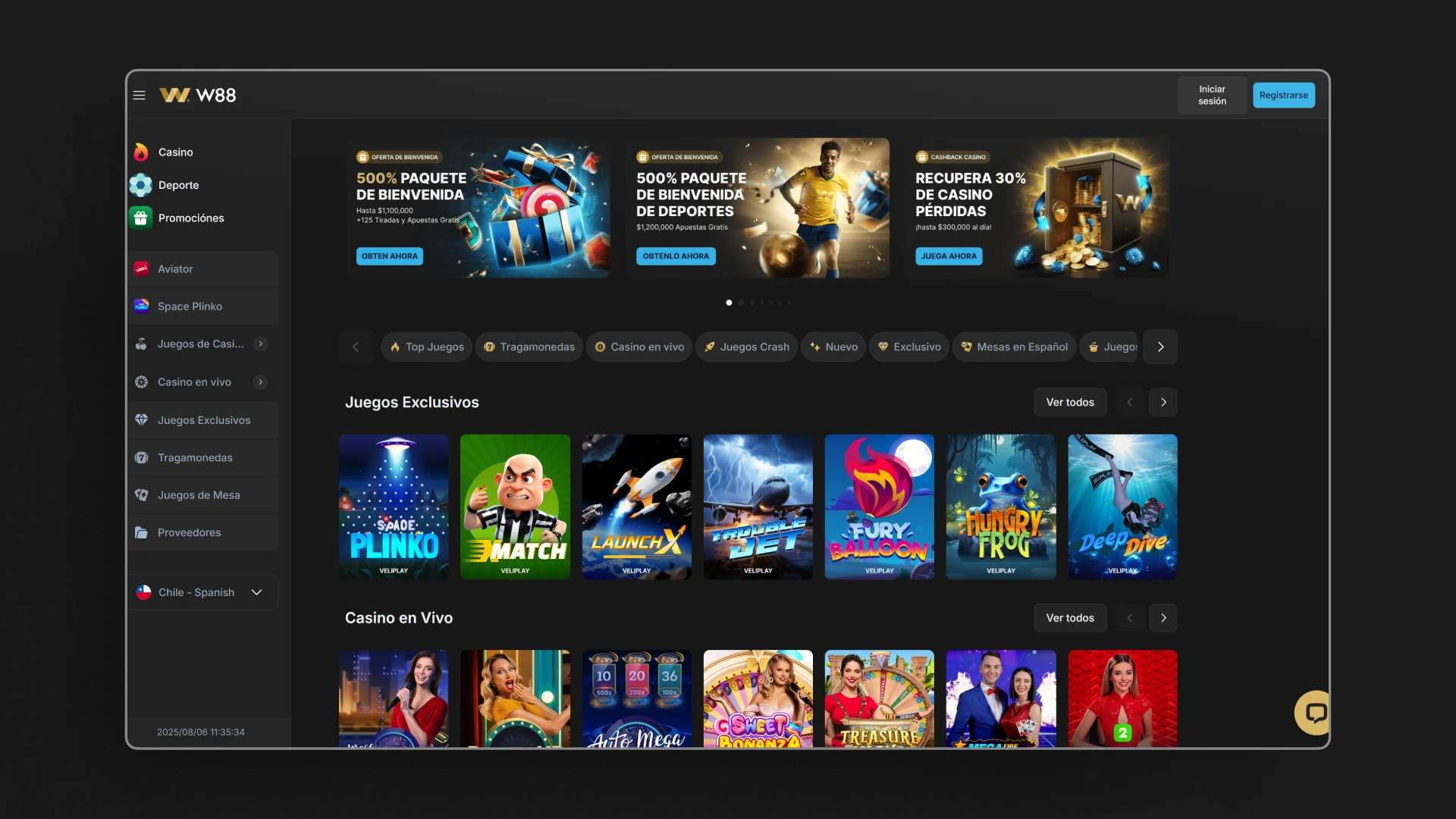 captura de pantalla casino W88