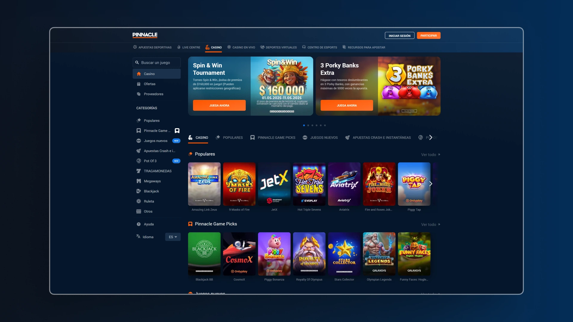 captura de pantalla casino pinnacle