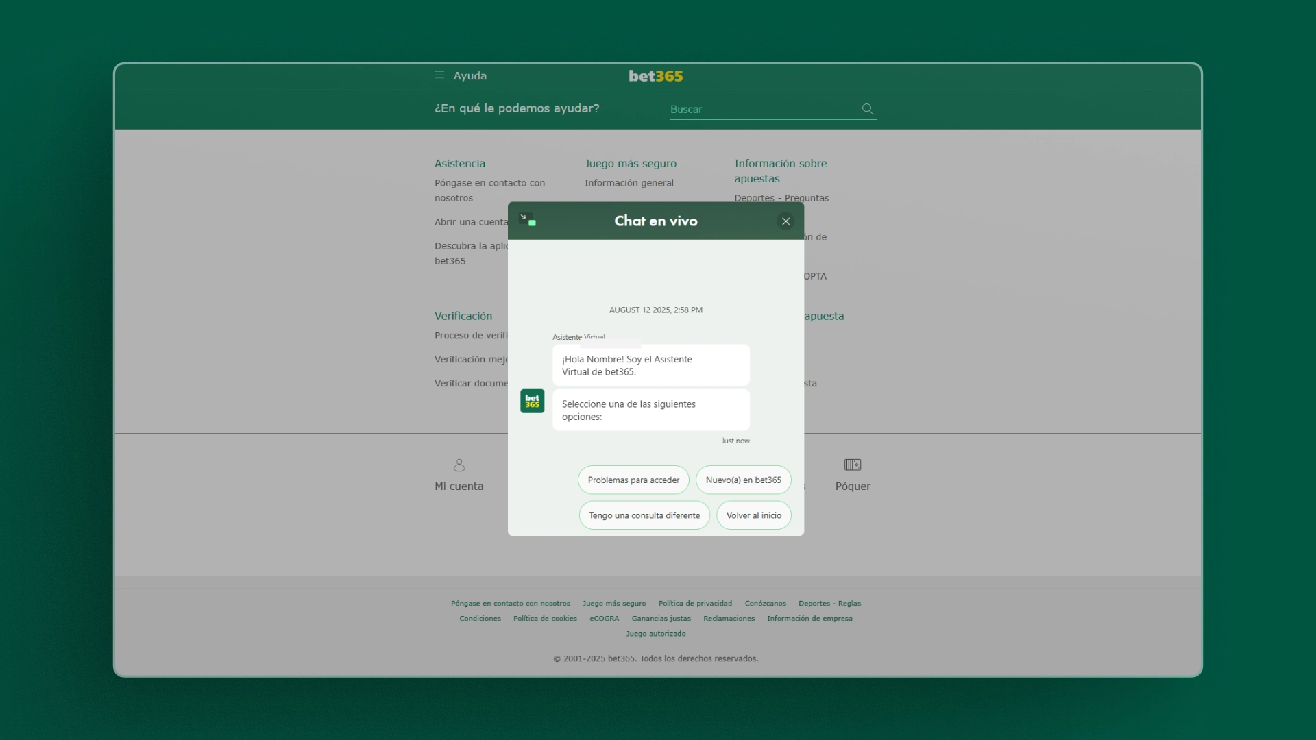 imagen Chat en vivo Bet365