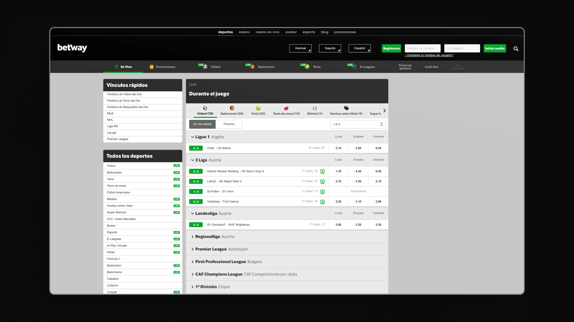 captura de pantalla Momios Betway