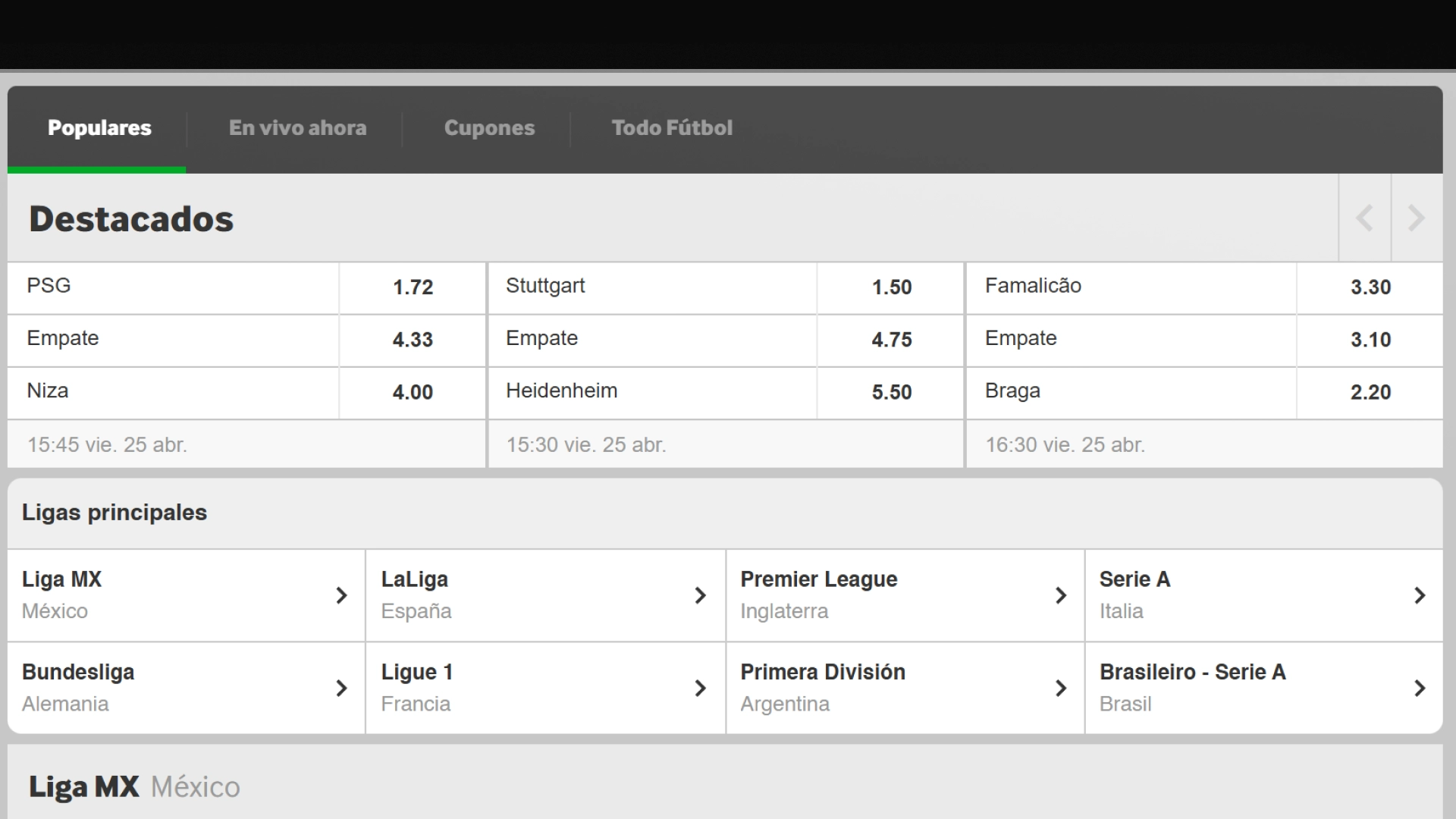 captura de pantalla desportes Betway