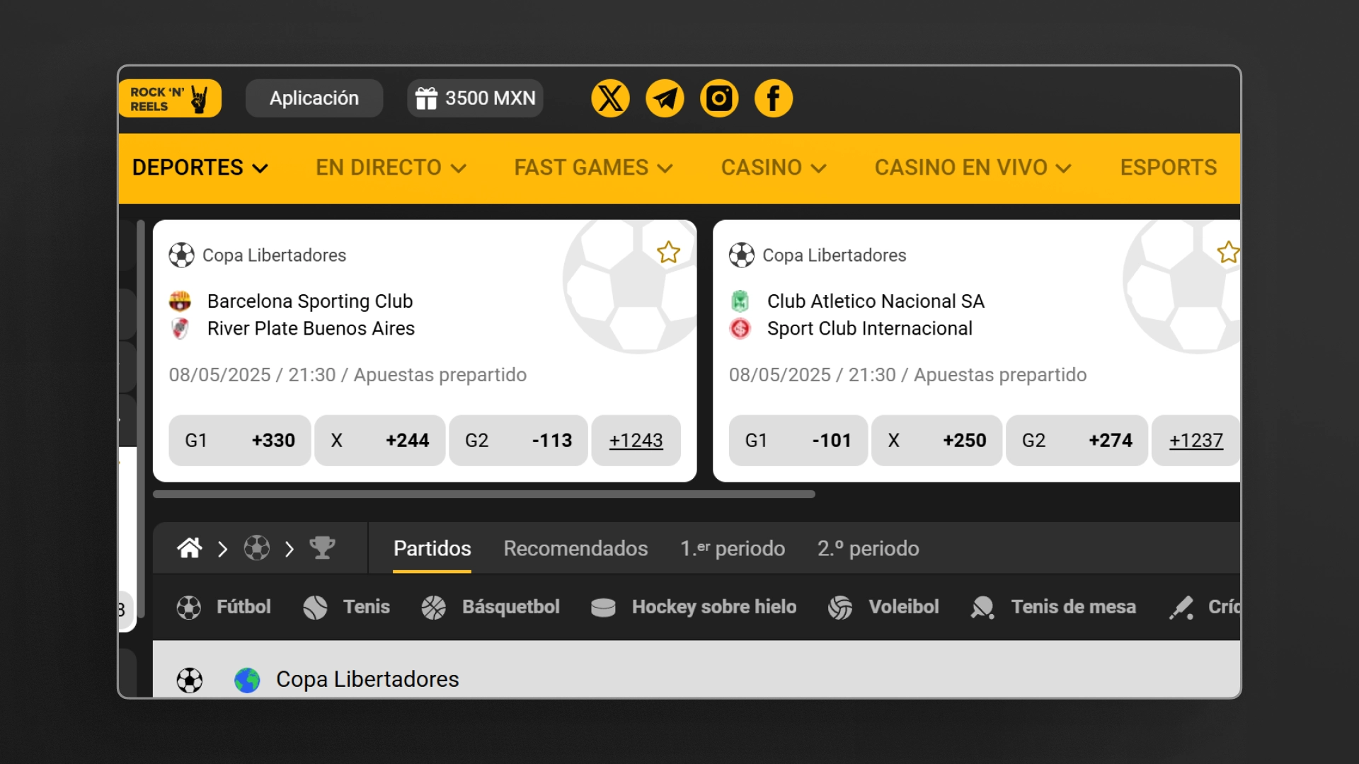 captura de pantalla Deportes Melbet