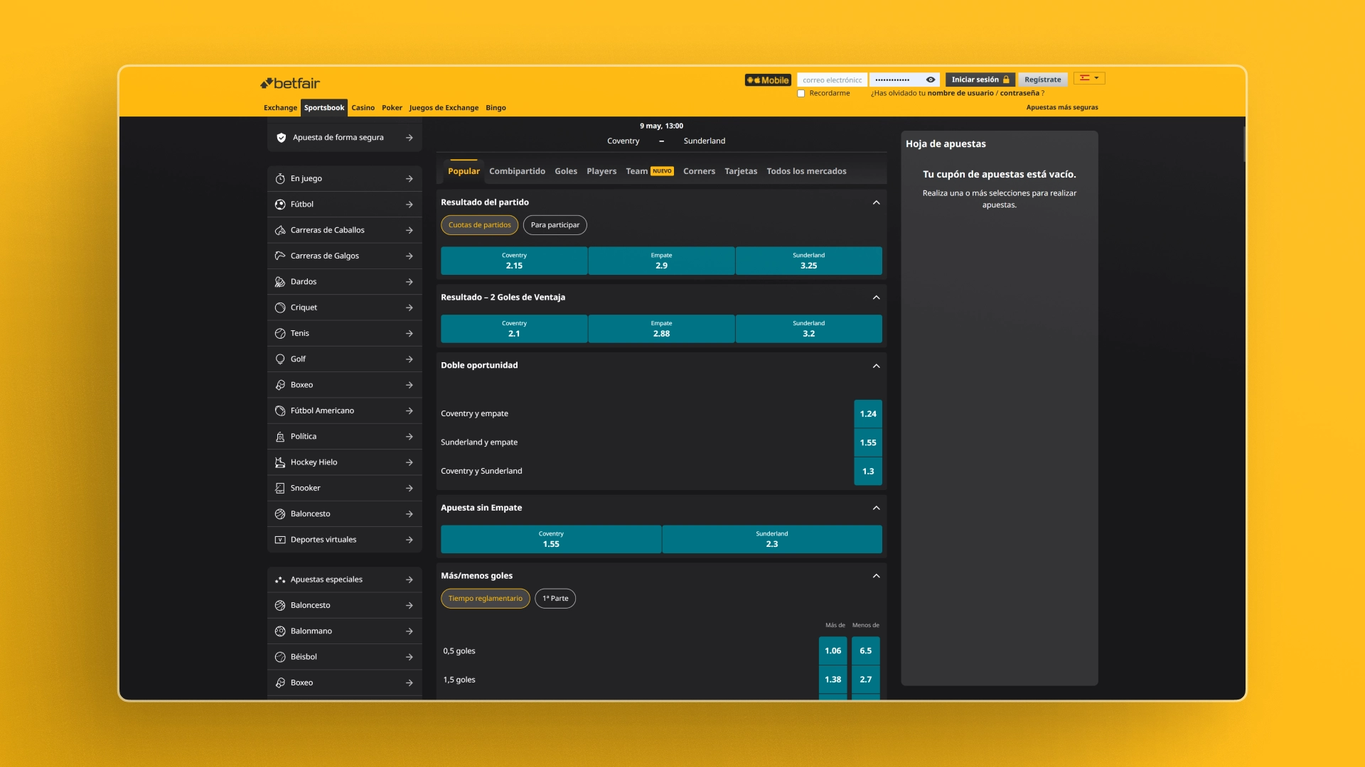 captura de pantalla Mercados destacados betfair