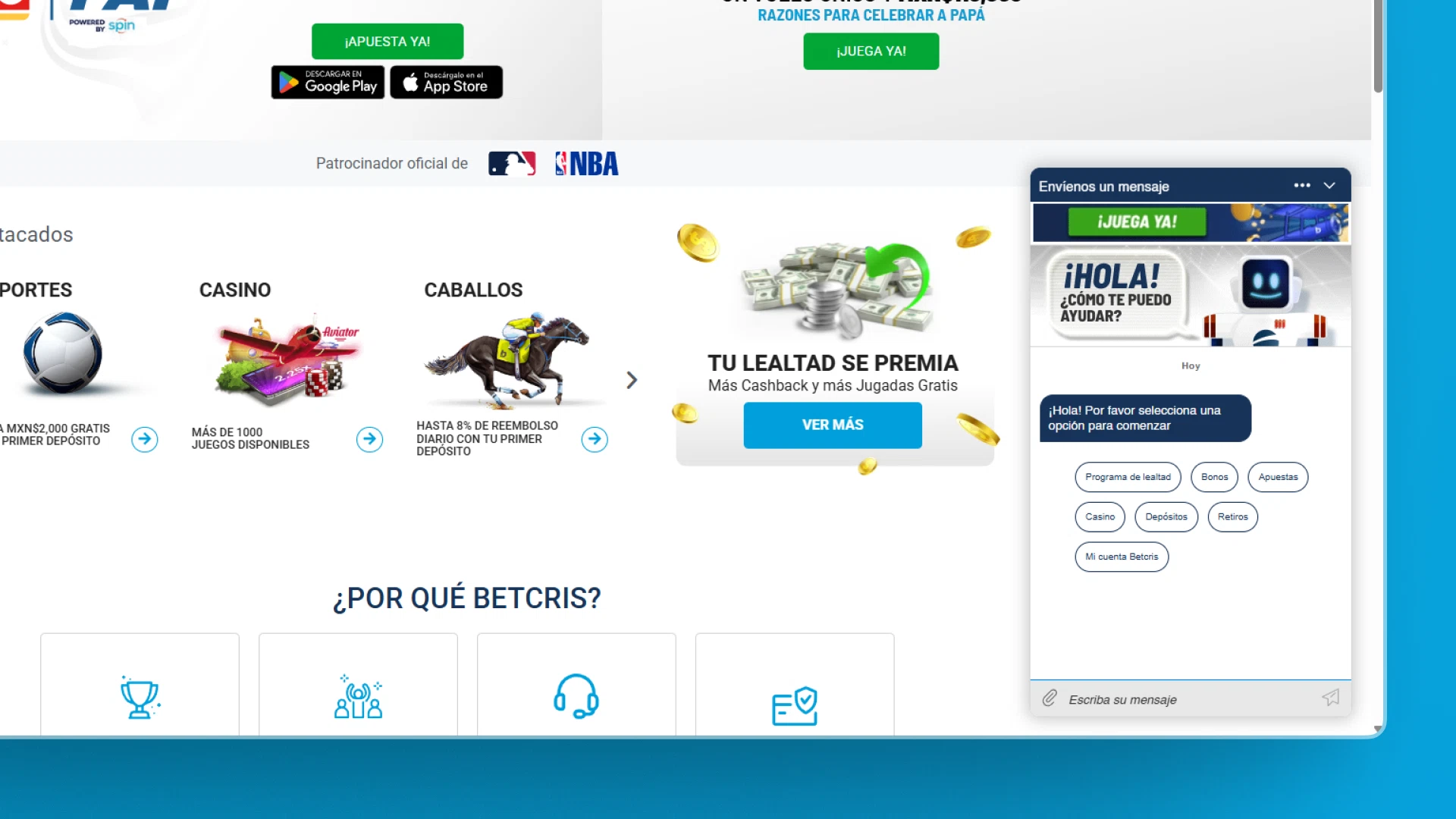 captura de pantalla atencion al cliente betcris