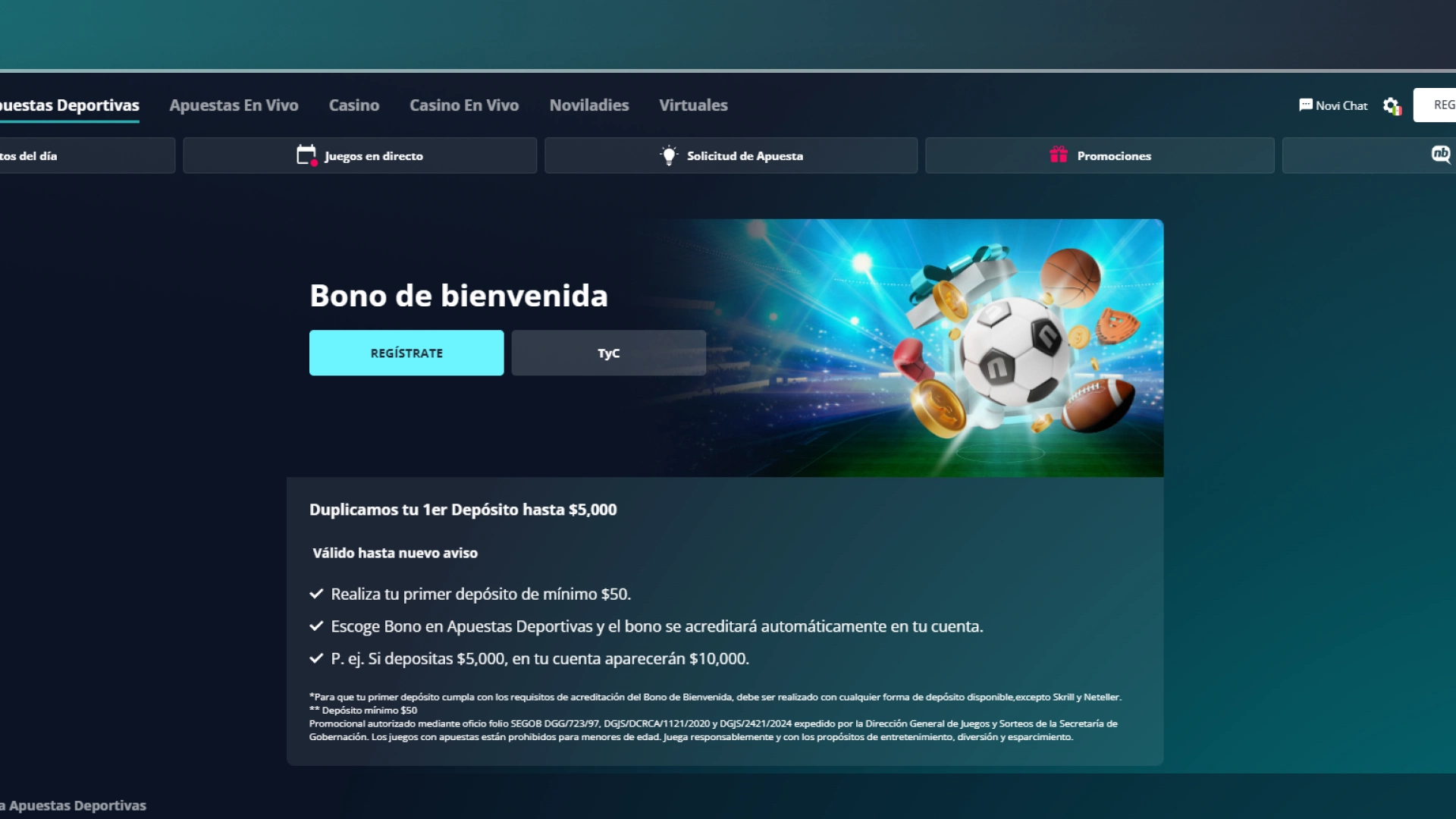 captura de pantalla bono bienvenida novibet