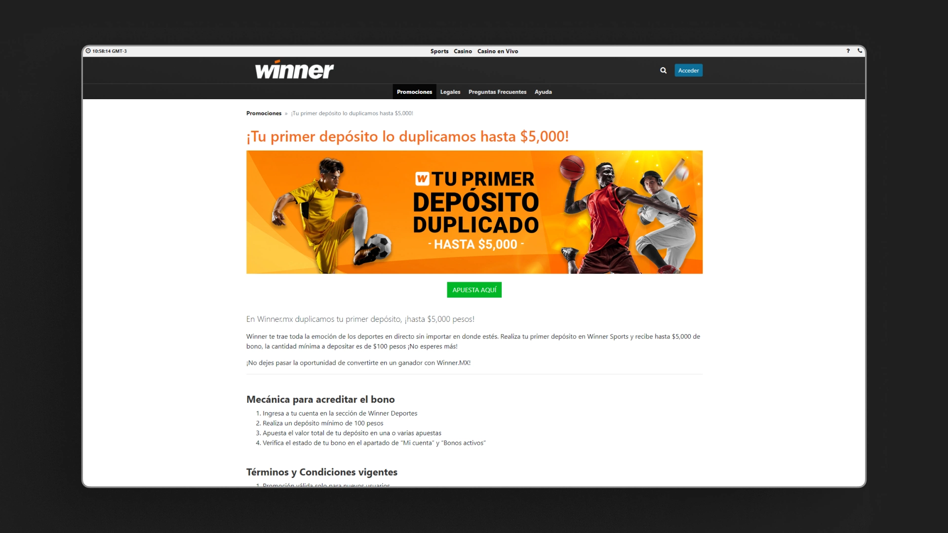 captura de pantalla bono bienvenida winner mx