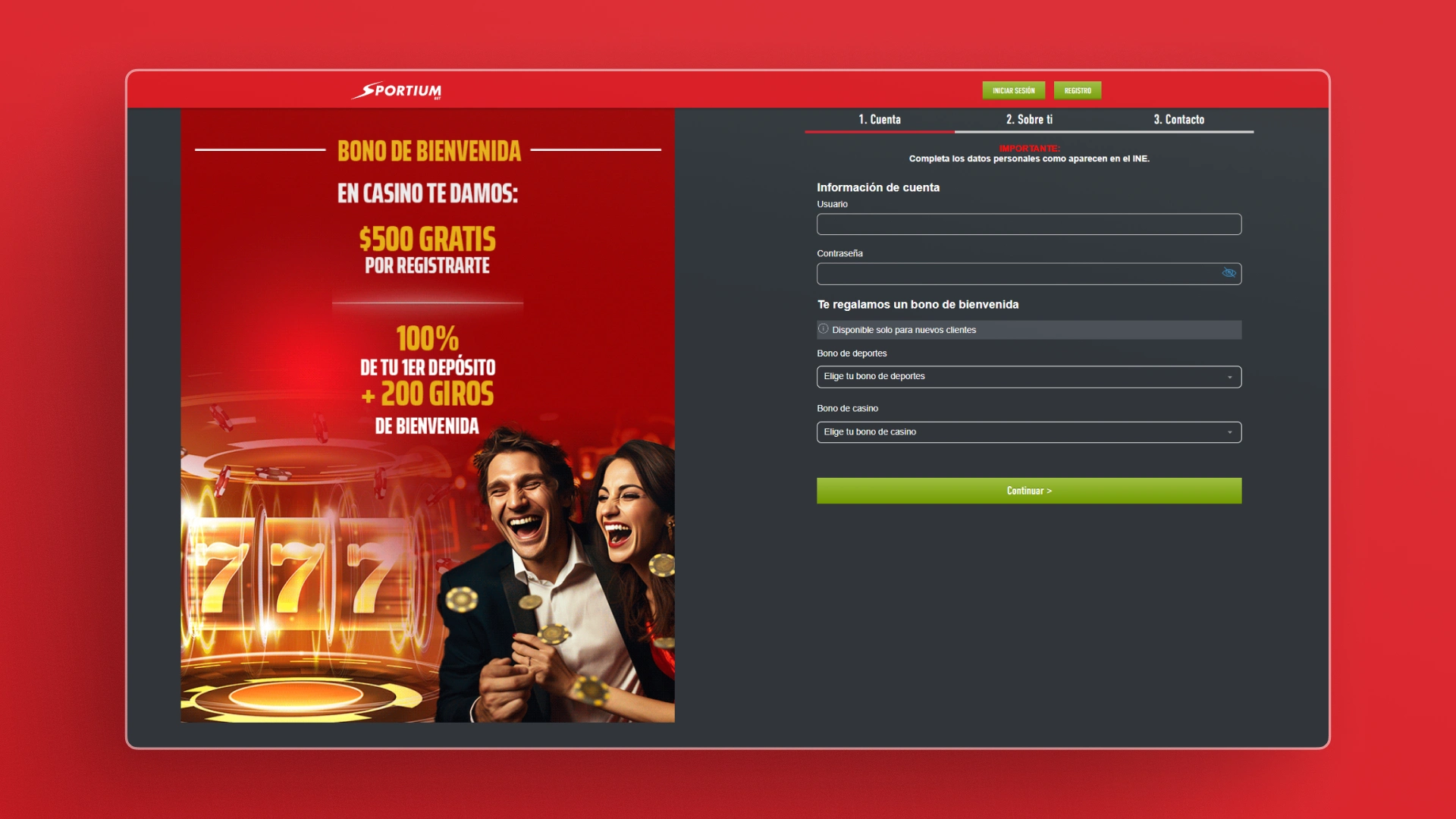 captura de pantalla registrarse sportiumbet