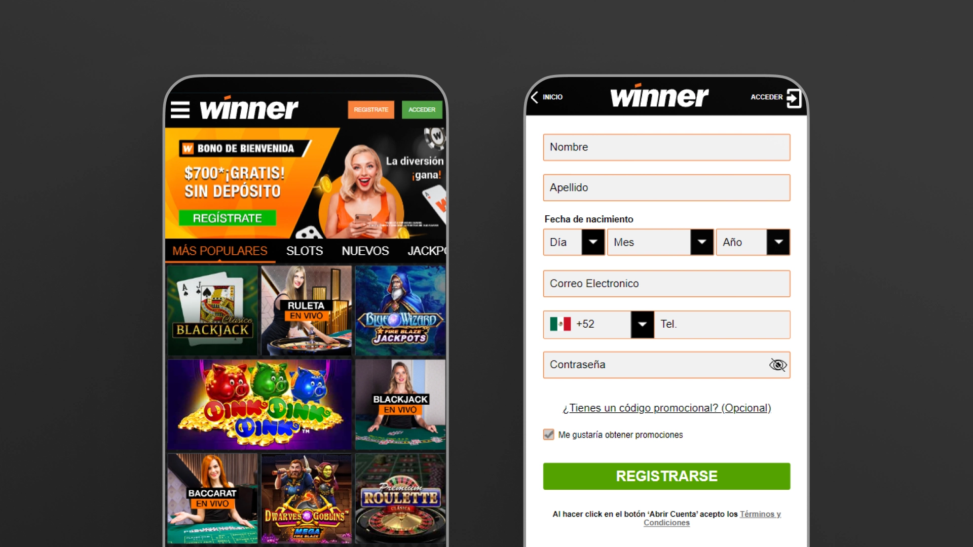 captura de pantalla Cómo registrarse app winner