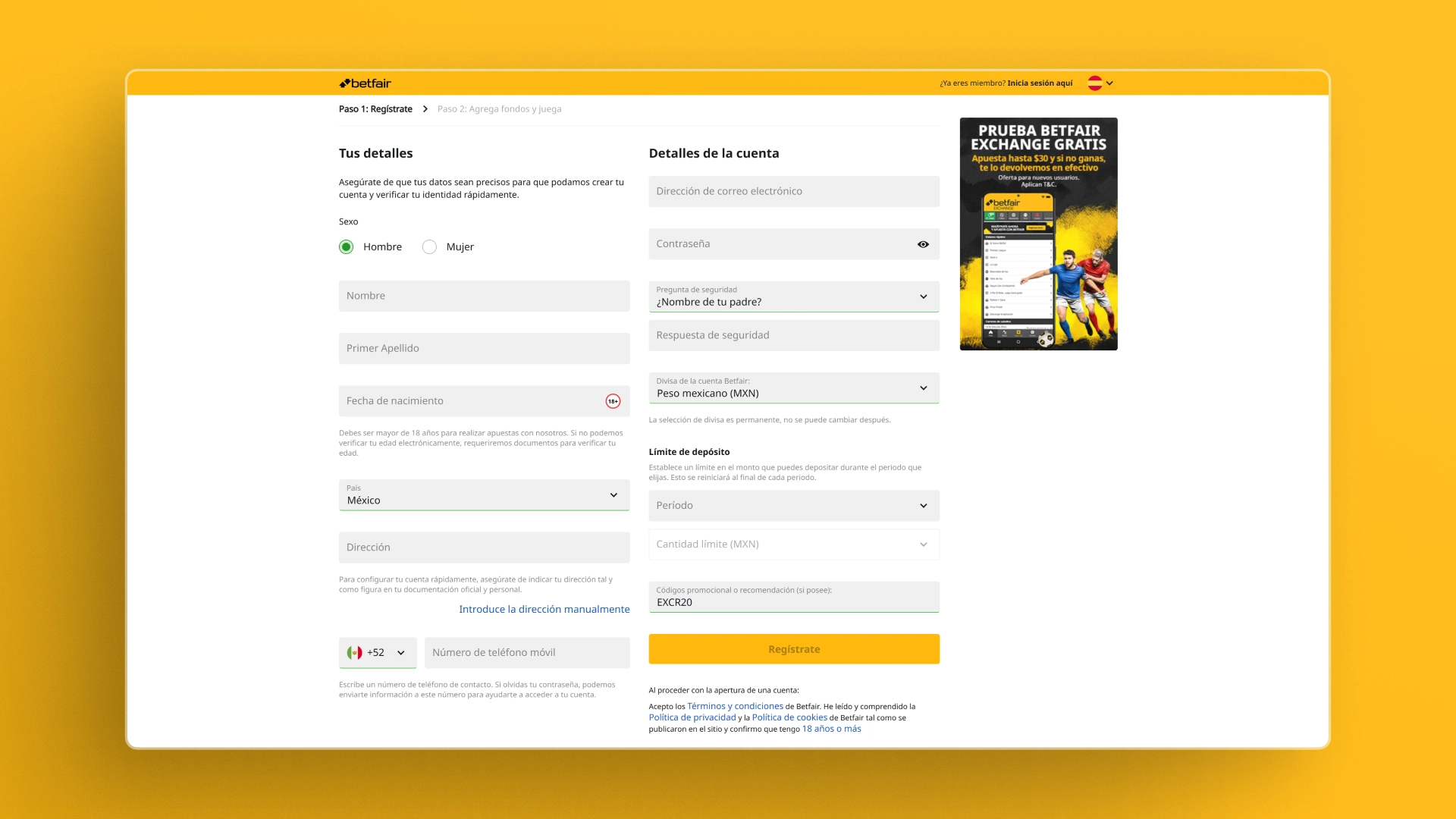 captura de pantalla Cómo registrarse betfair
