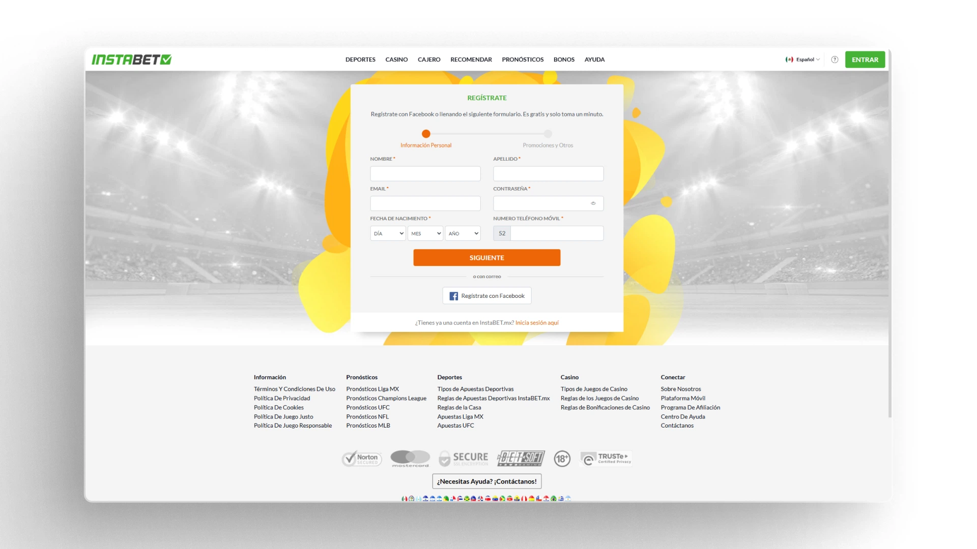 captura de pantalla Cómo registrarse instabet