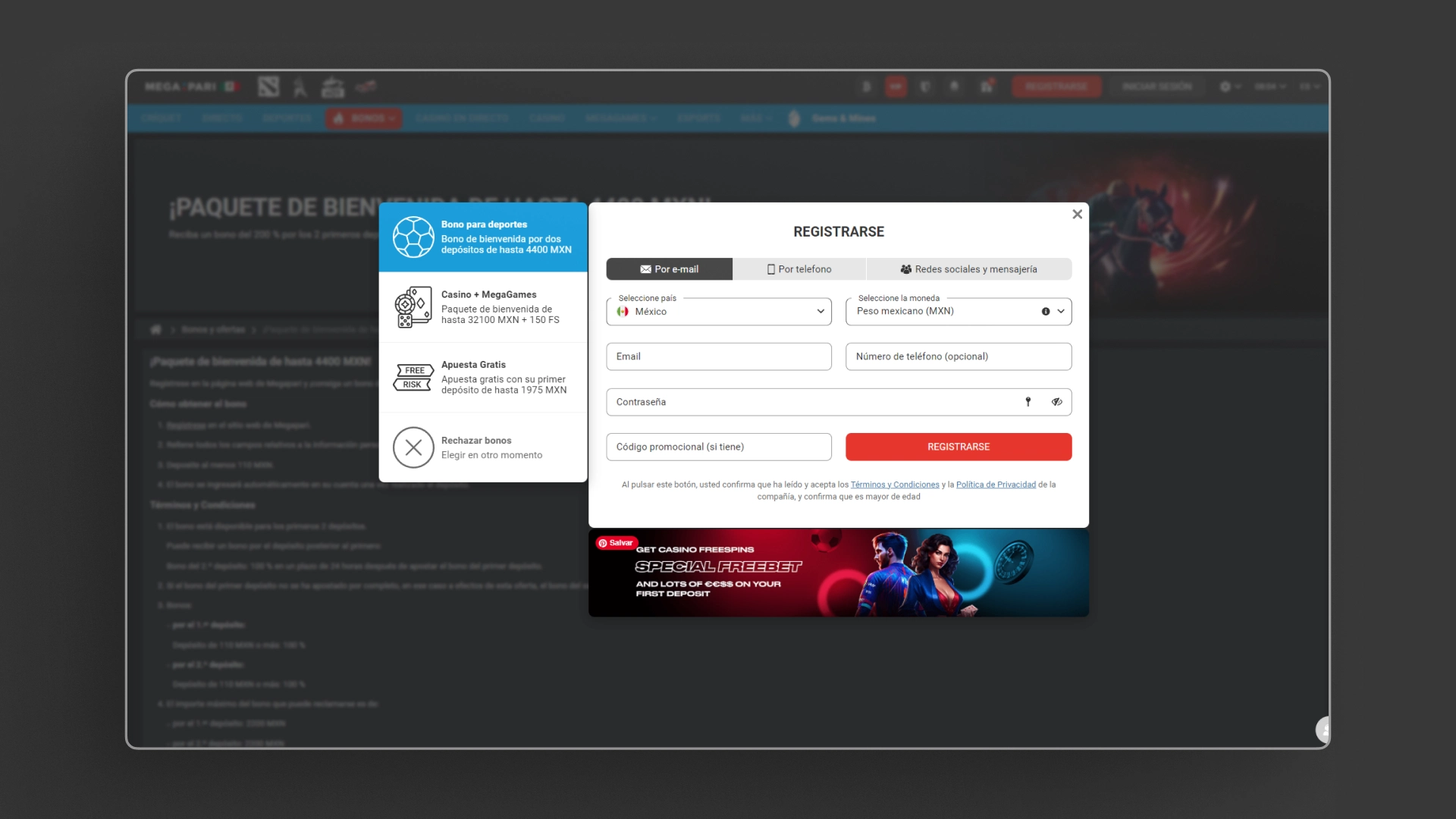 captura de pantalla Cómo registrarse megapari
