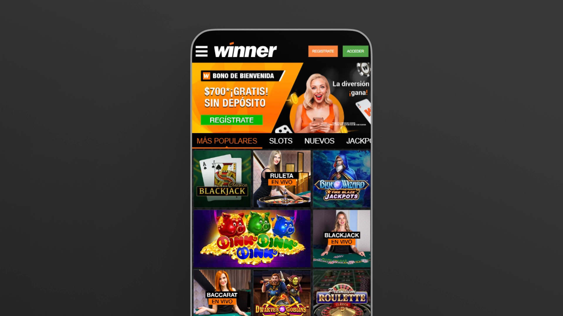 captura de pantalla app winner