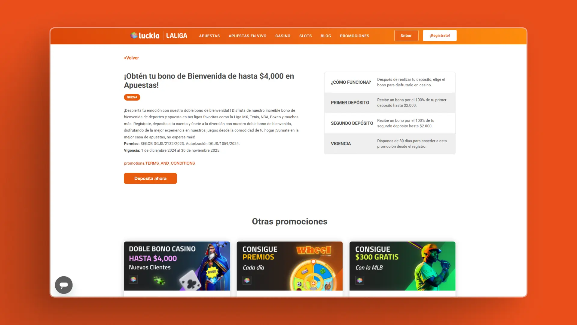 captura de pantalla bono bienvenida Luckia