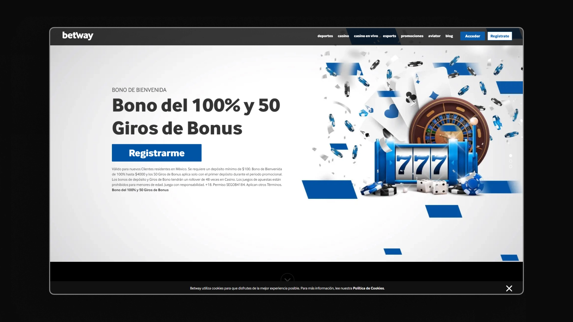 captura de pantalla bono bienvenida betway