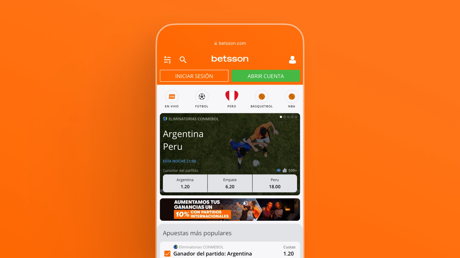 captura de pantalla app betsson