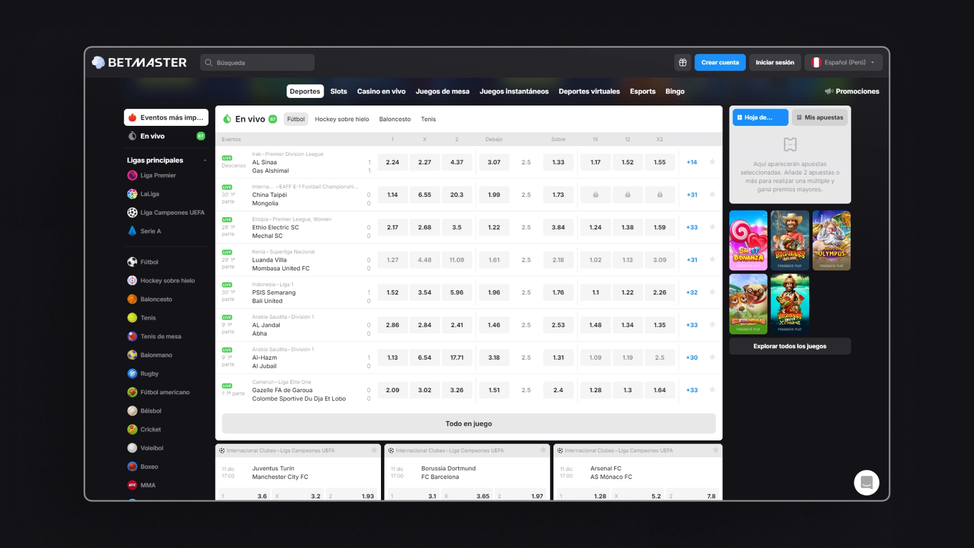 captura de pantalla apuestas desportivas betmaster