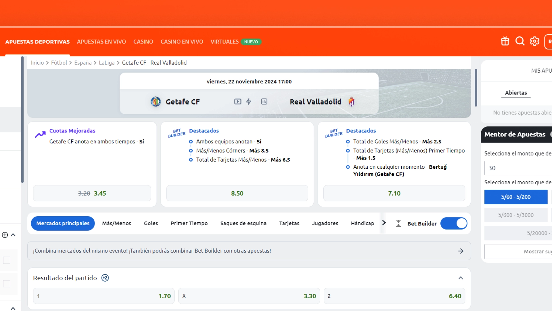 captura de pantalla bet builder betano