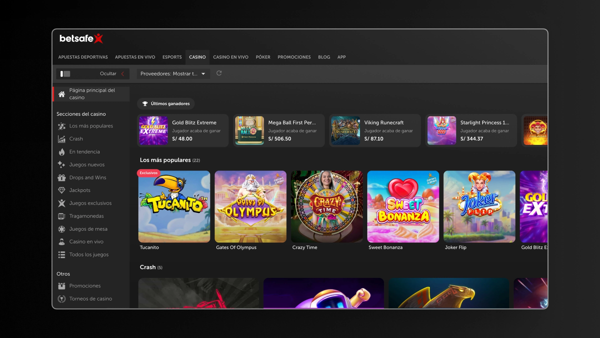 captura de pantalla casino betsafe