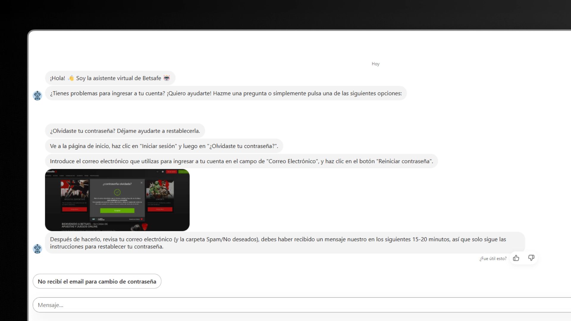 captura de pantalla chat en vivo Betsafe
