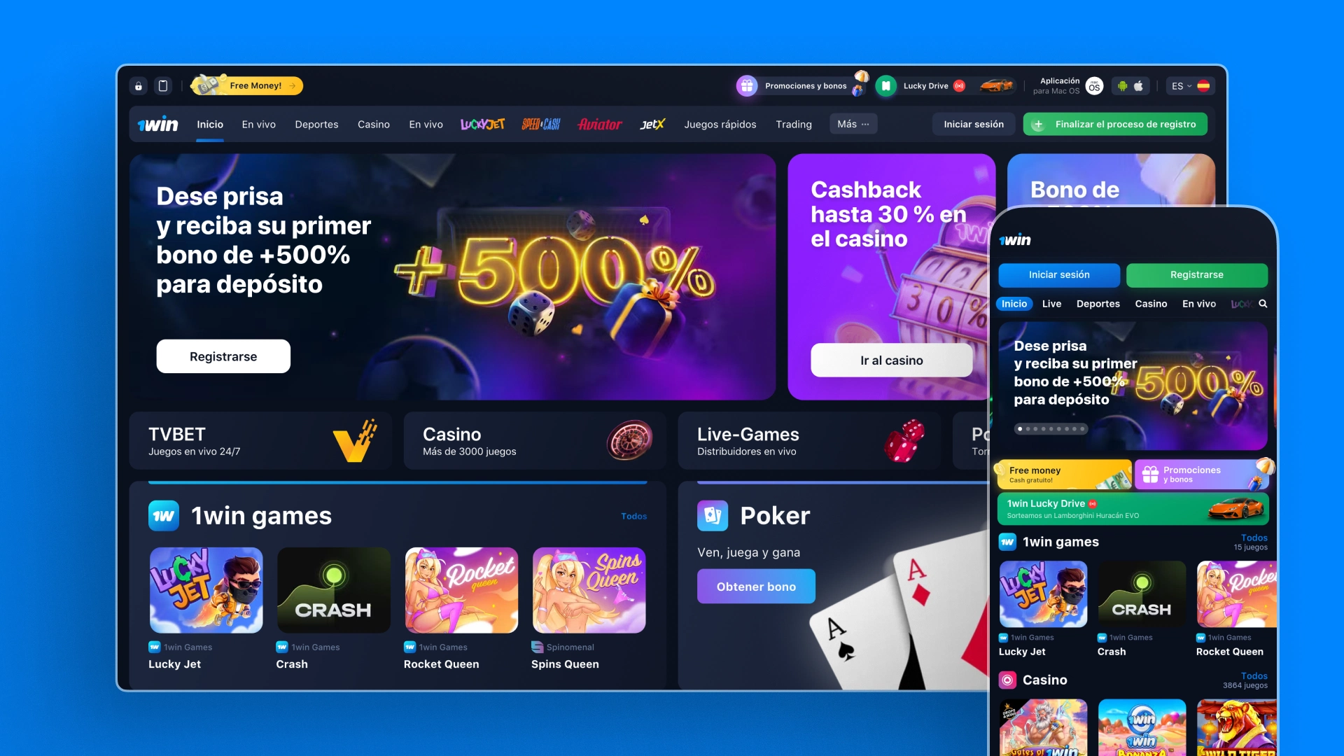 captura de pantalla mockups desktop mobile 1win