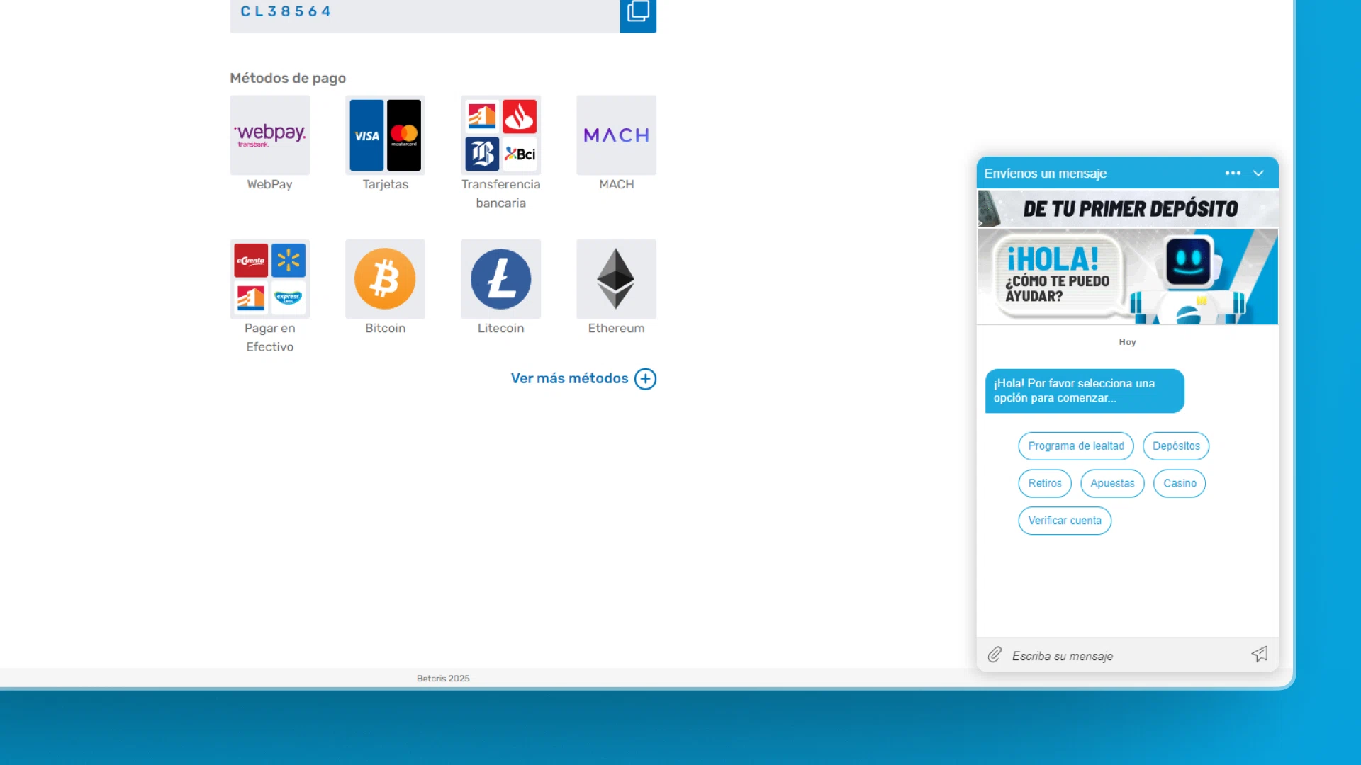 captura de pantalla atencion al cliente betcris