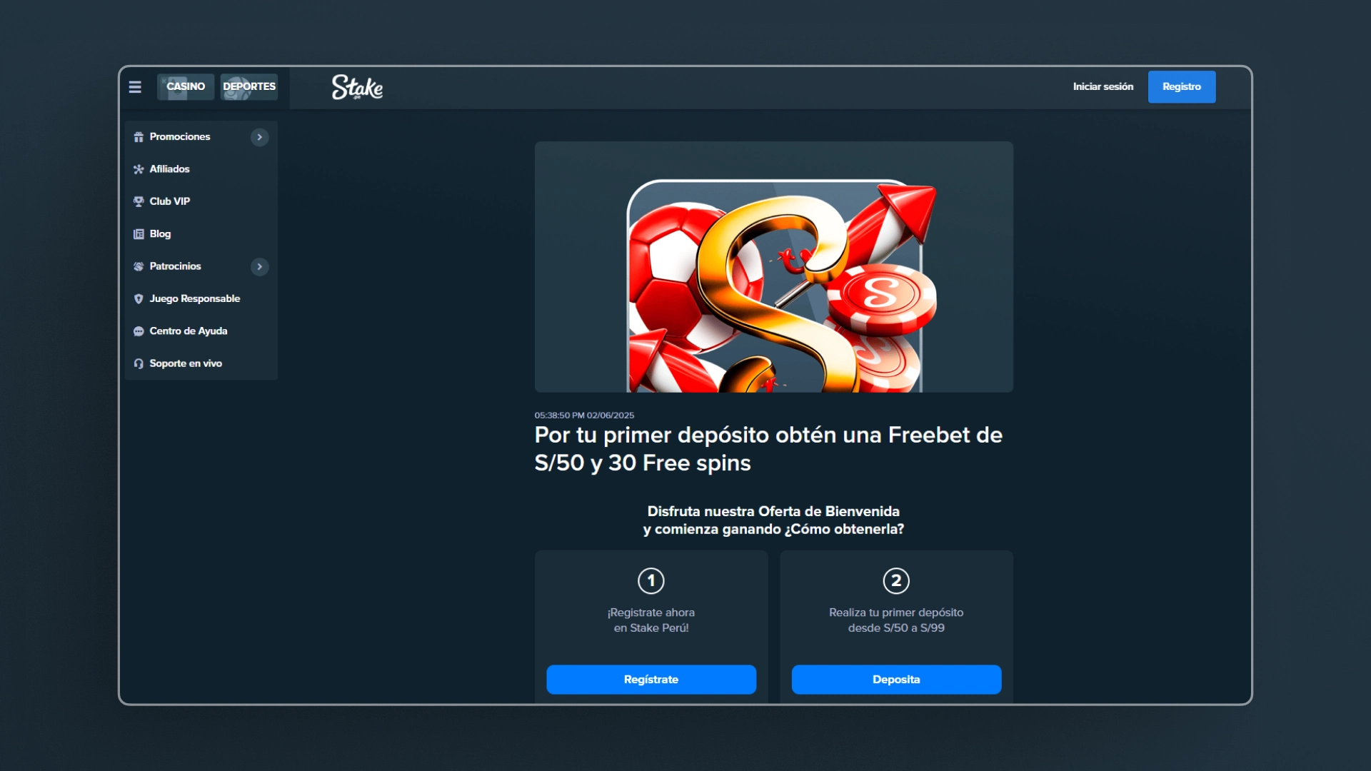captura de pantalla bono de bienvenida stake