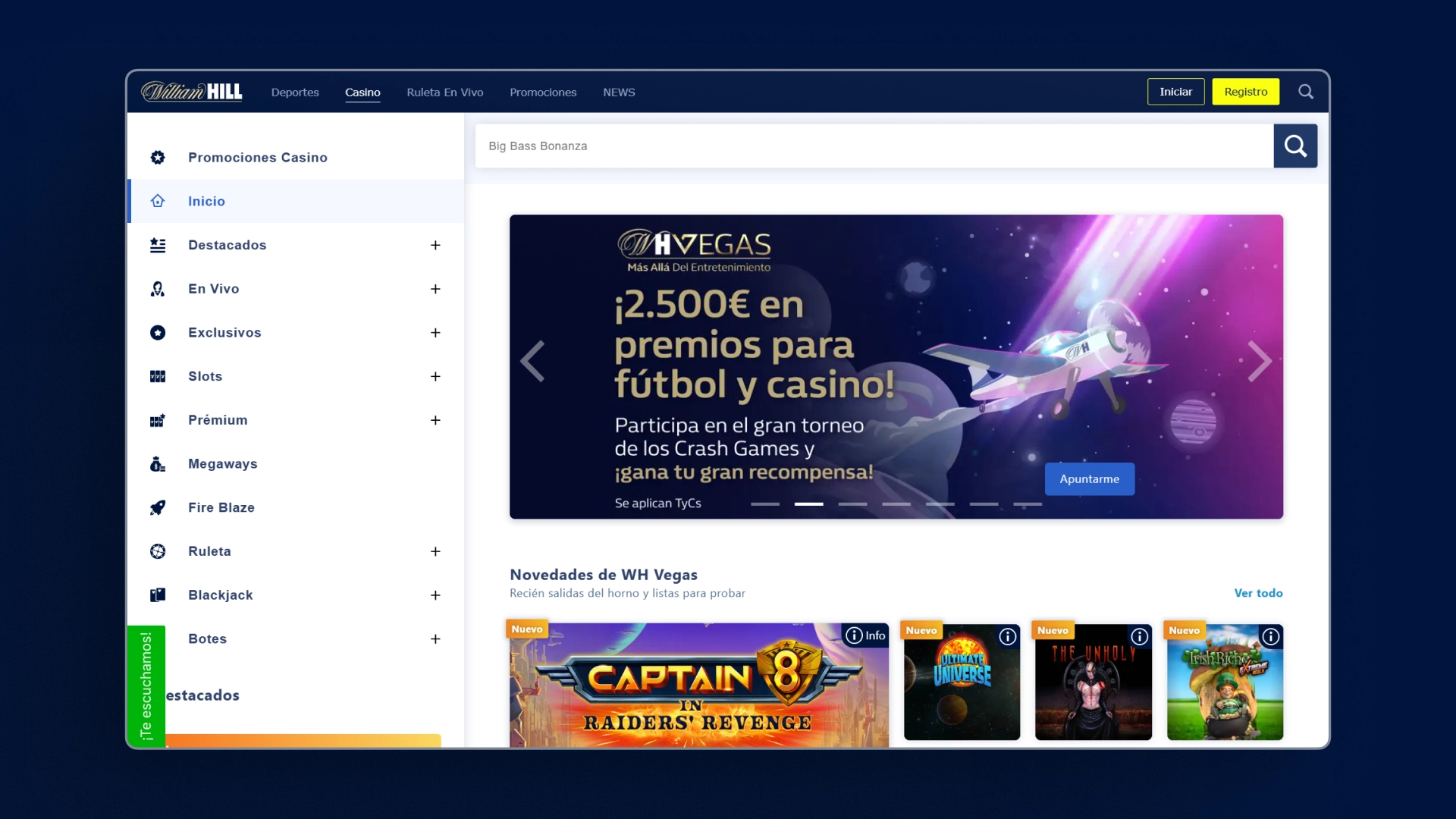 captura de pantalla casino William Hill