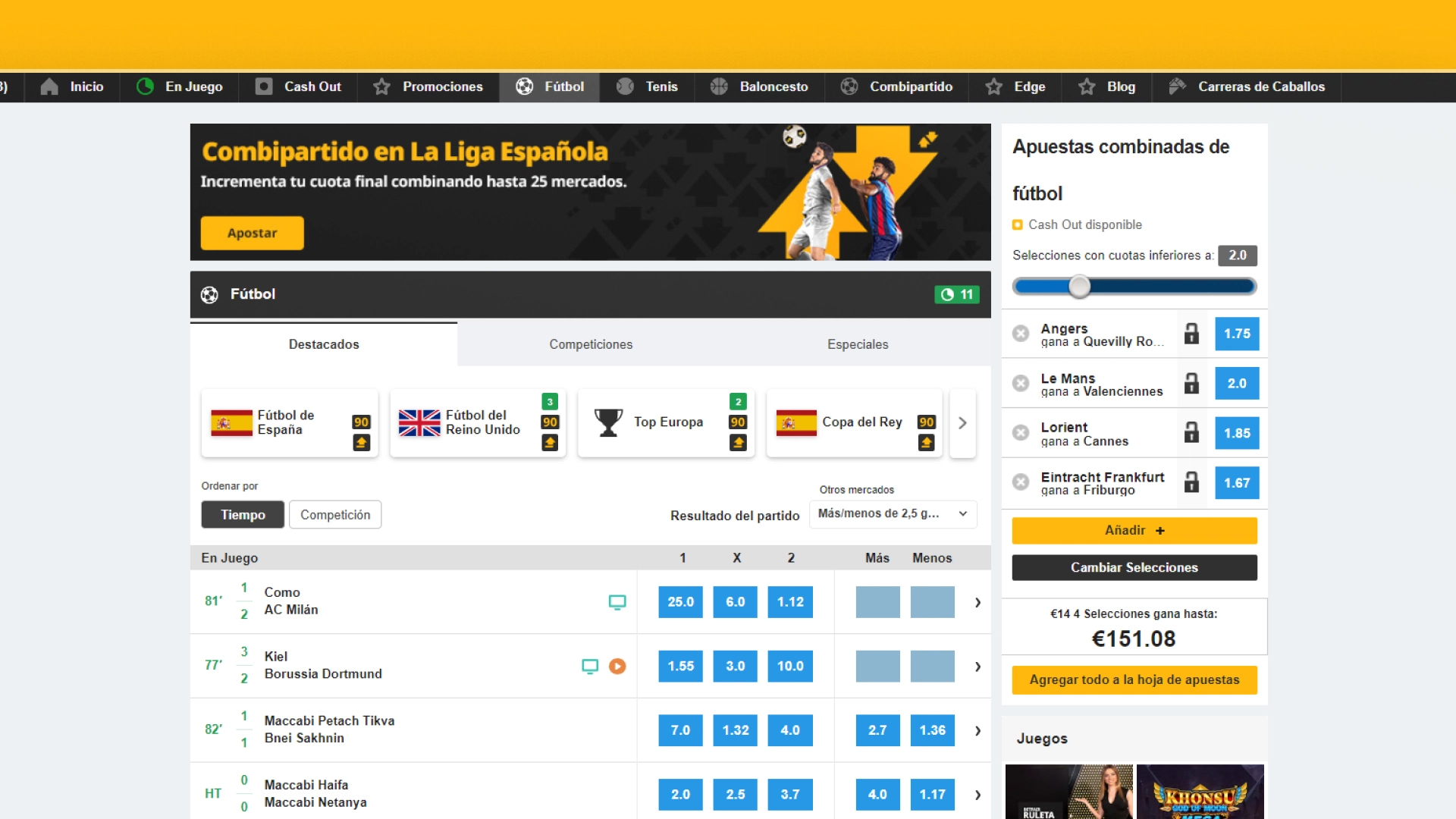 captura de pantalla cuotas de apuestas betfair