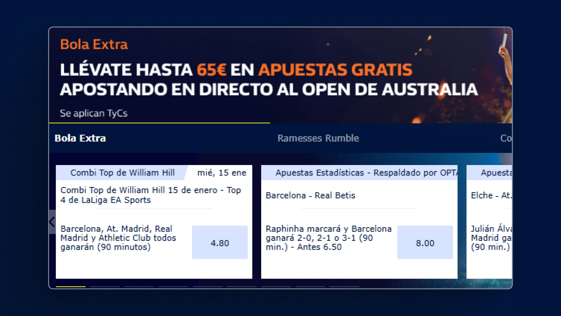 captura de pantalla eventos destacados william hill