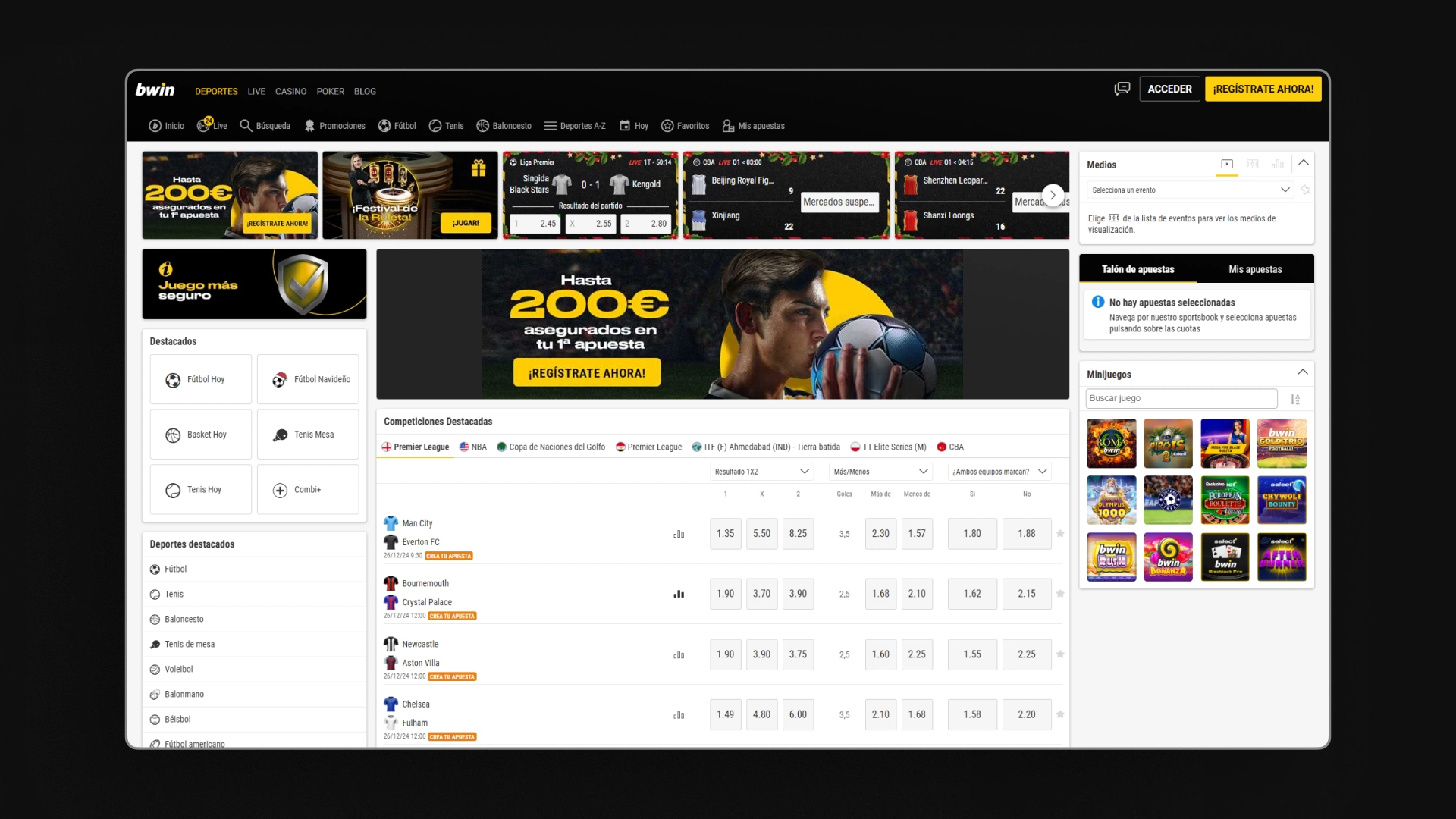 captura de pantalla homepage bwin