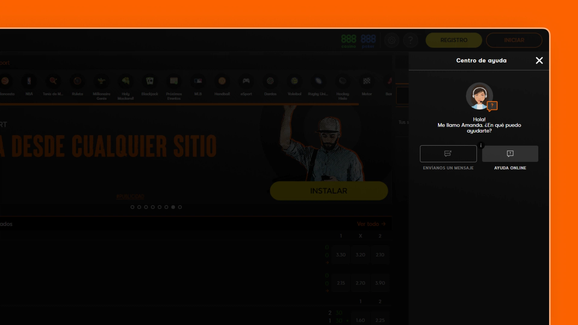 captura de pantalla Atención al cliente 888sport
