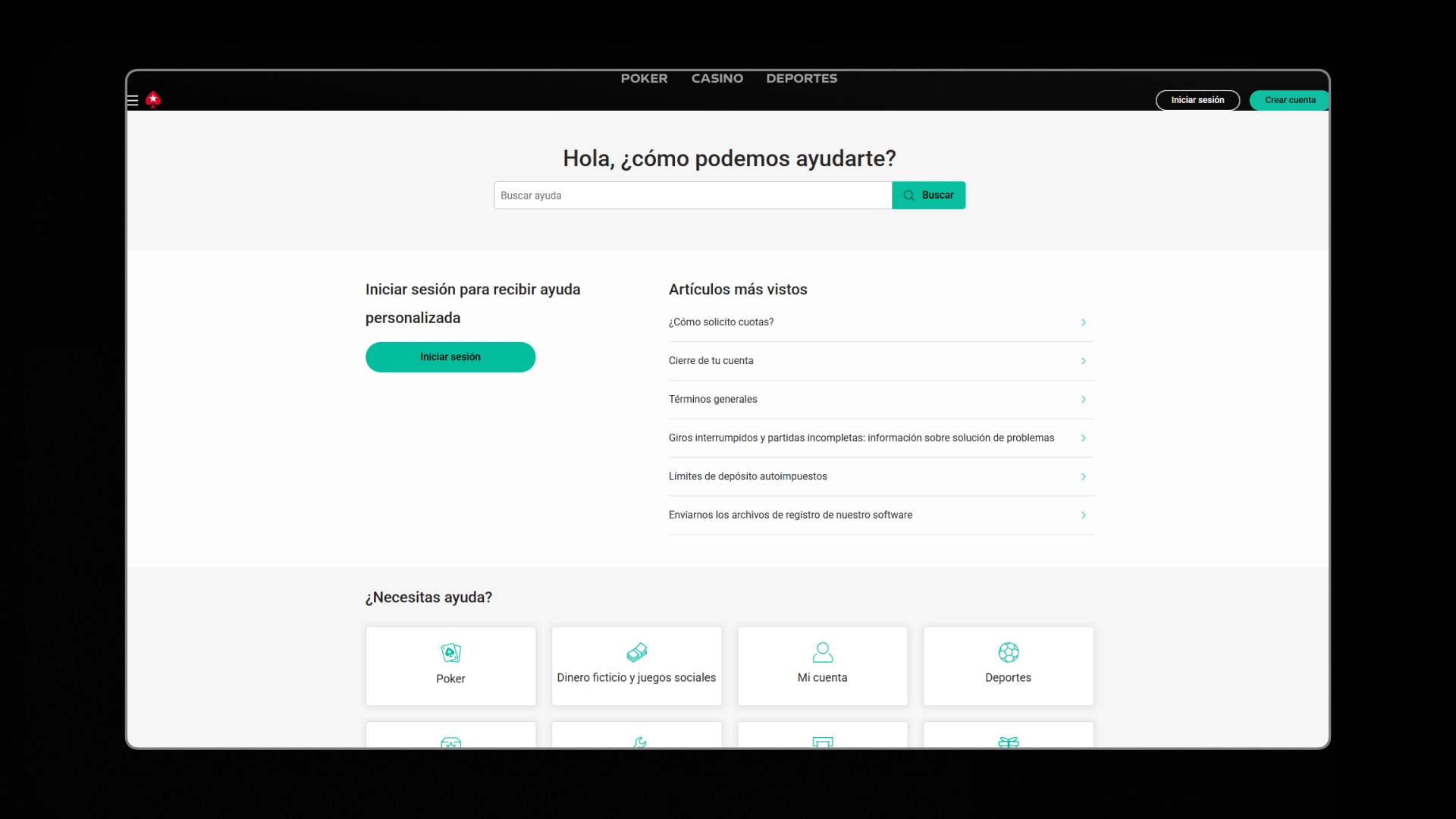 captura de pantalla Atención al cliente Pokestars