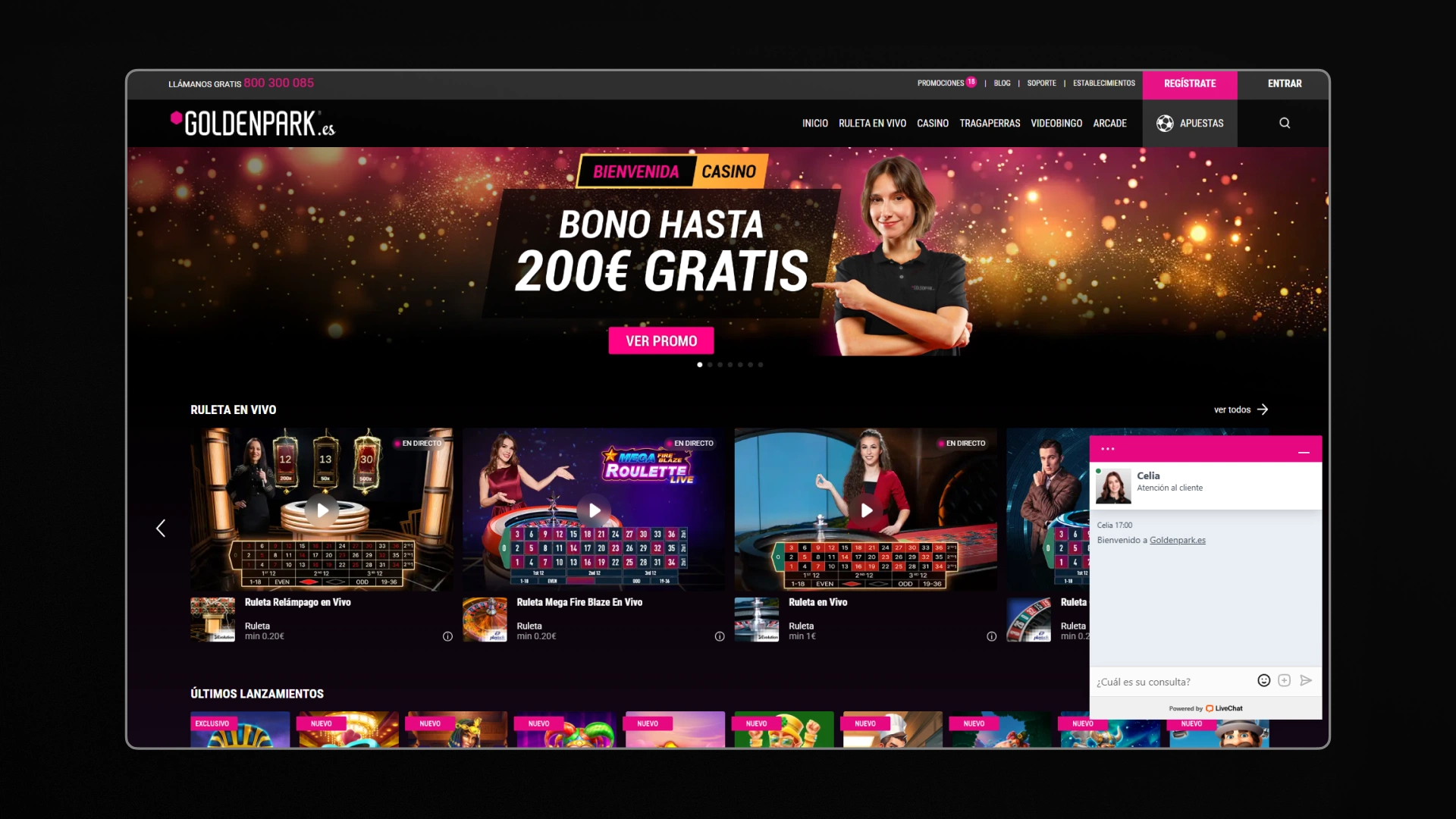 captura de pantalla Atención al cliente goldenpark