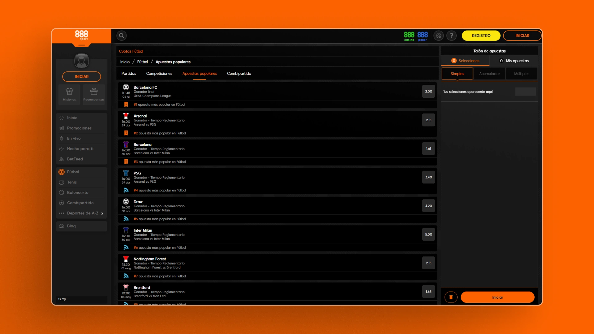 captura de pantalla Deportes 888sport