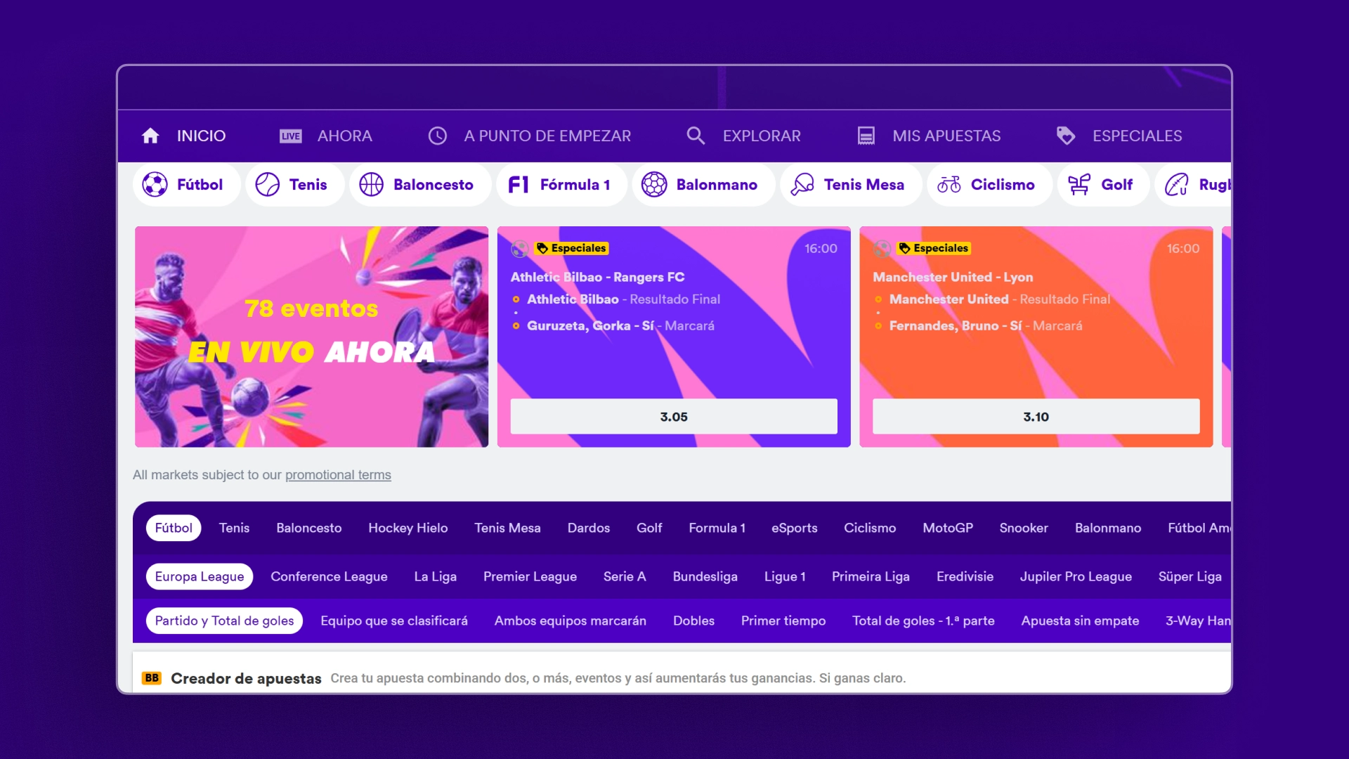 captura de pantalla Deportes Casumo