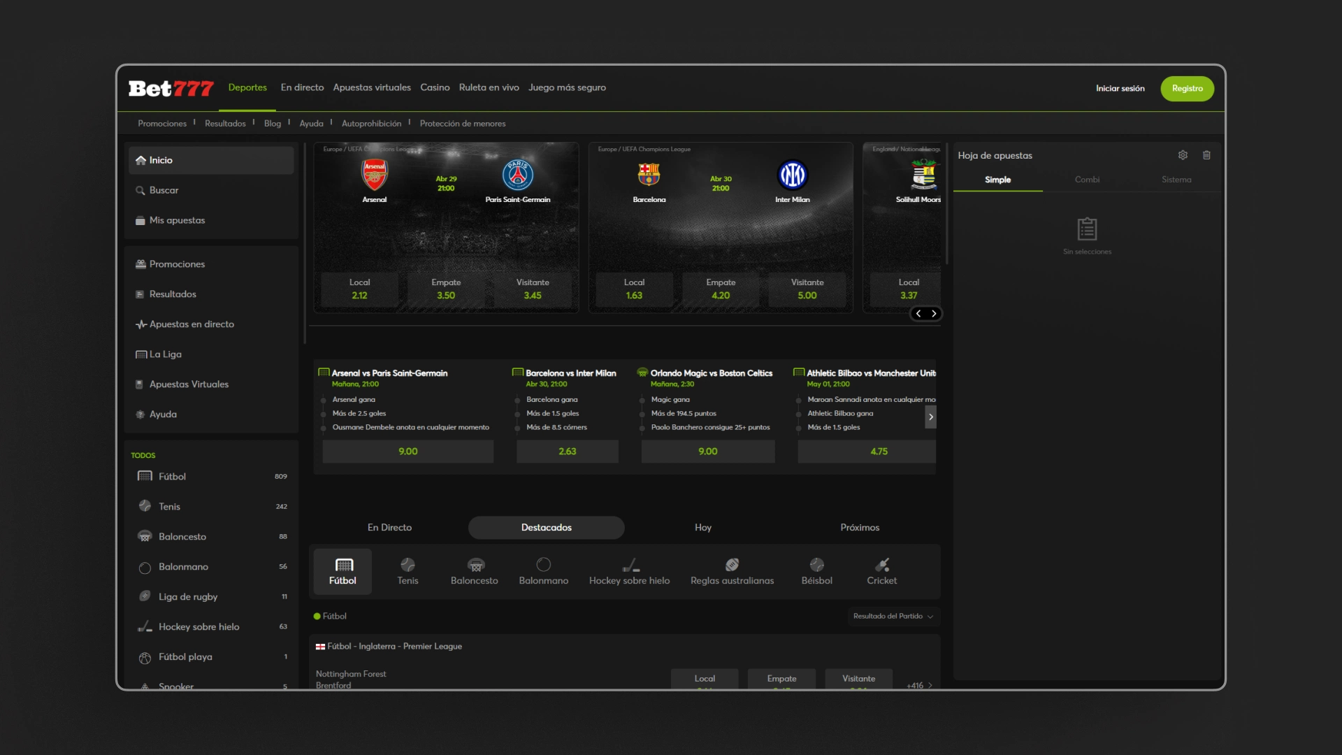 captura de pantalla Deportes bet777