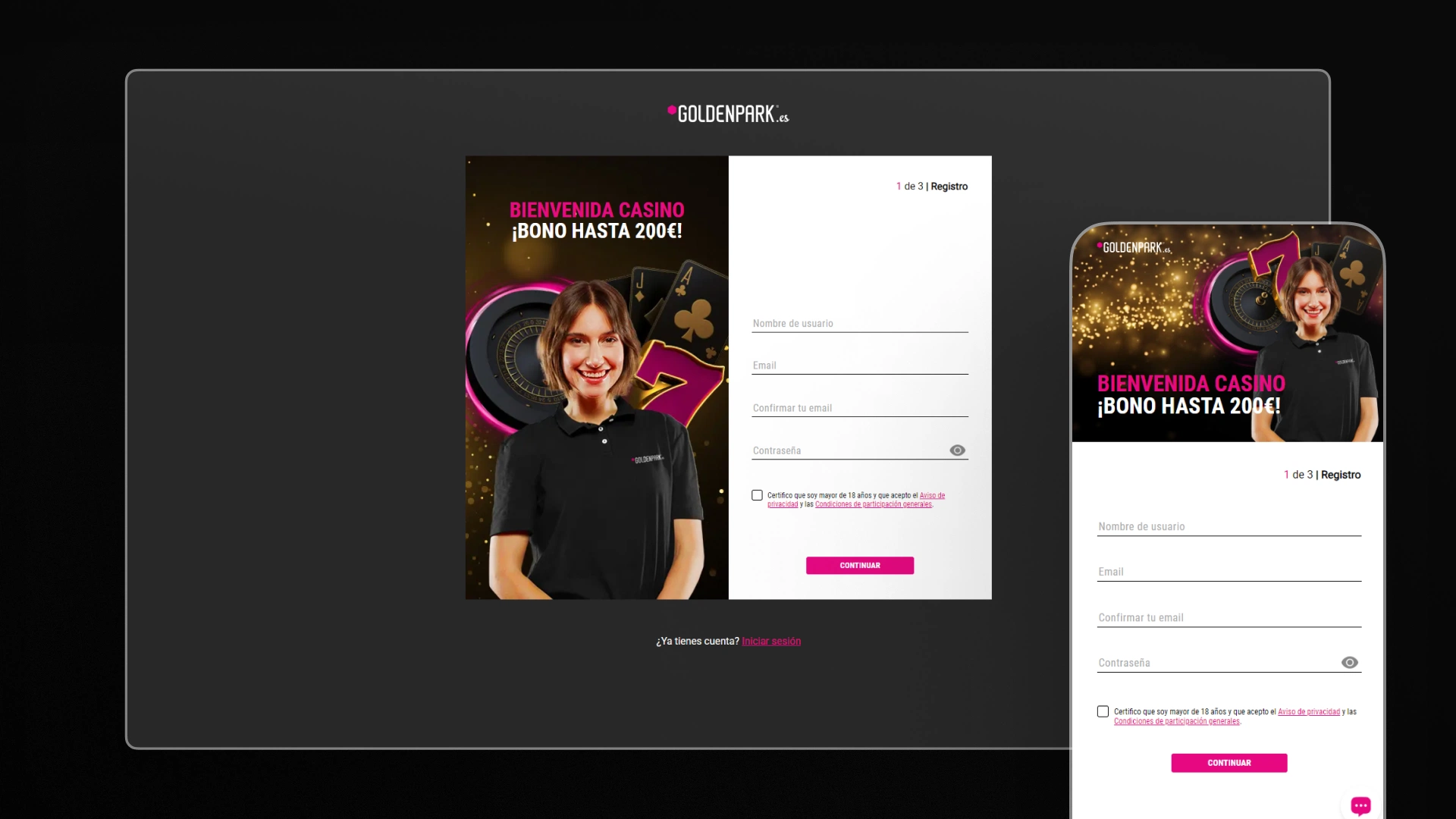 captura de pantalla registro goldenpark