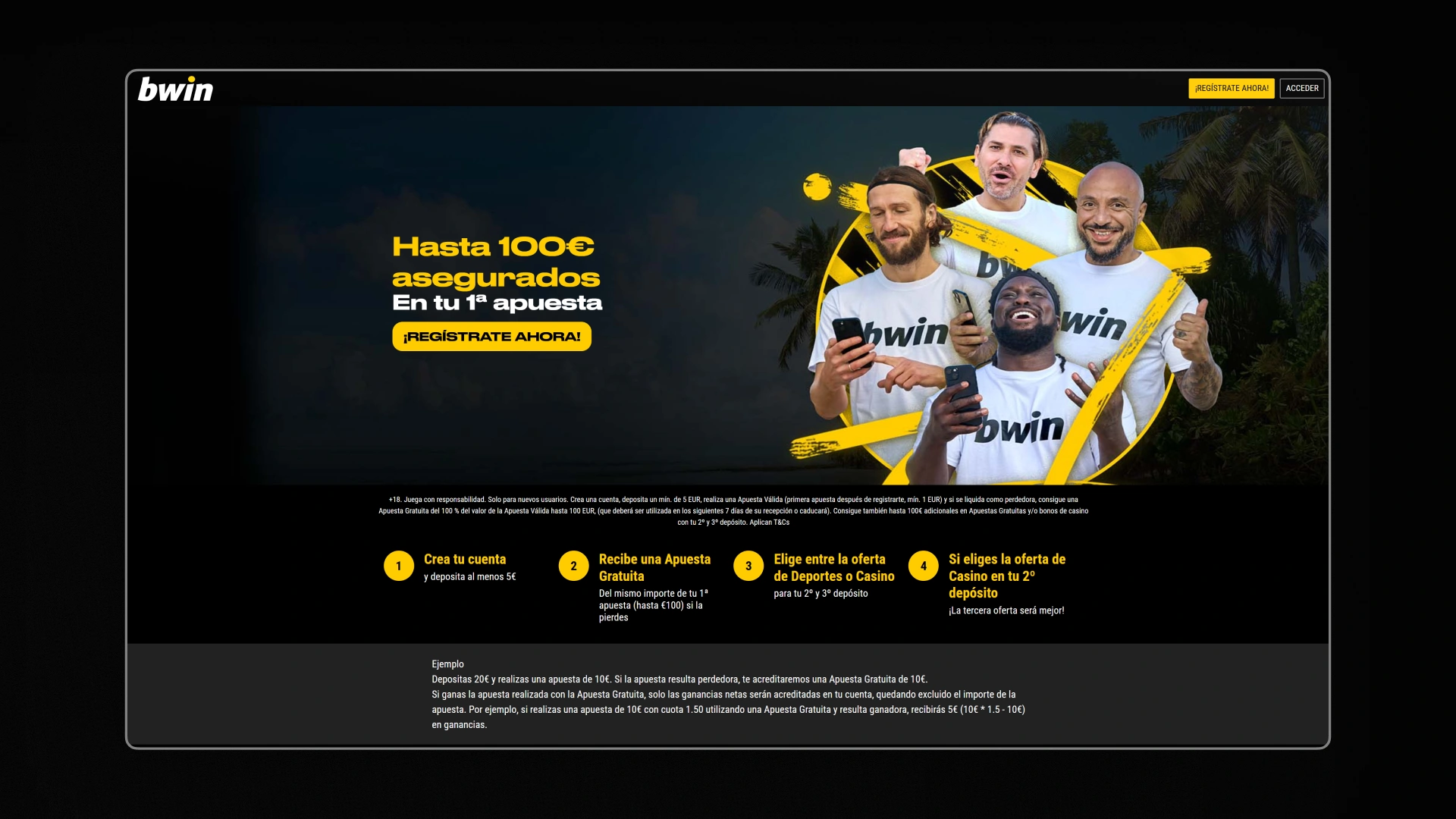 captura de pantalla Cómo activar el bono bwin