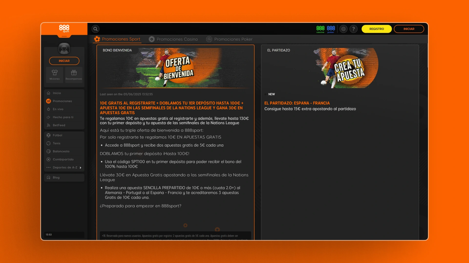 captura de pantalla Cómo activar el bono 888Sport