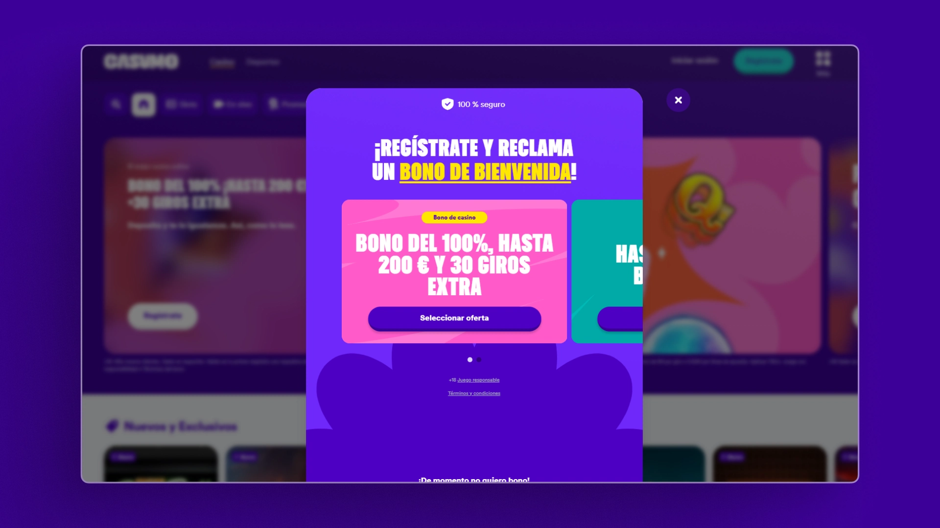 captura de pantalla Cómo activar el bono casumo