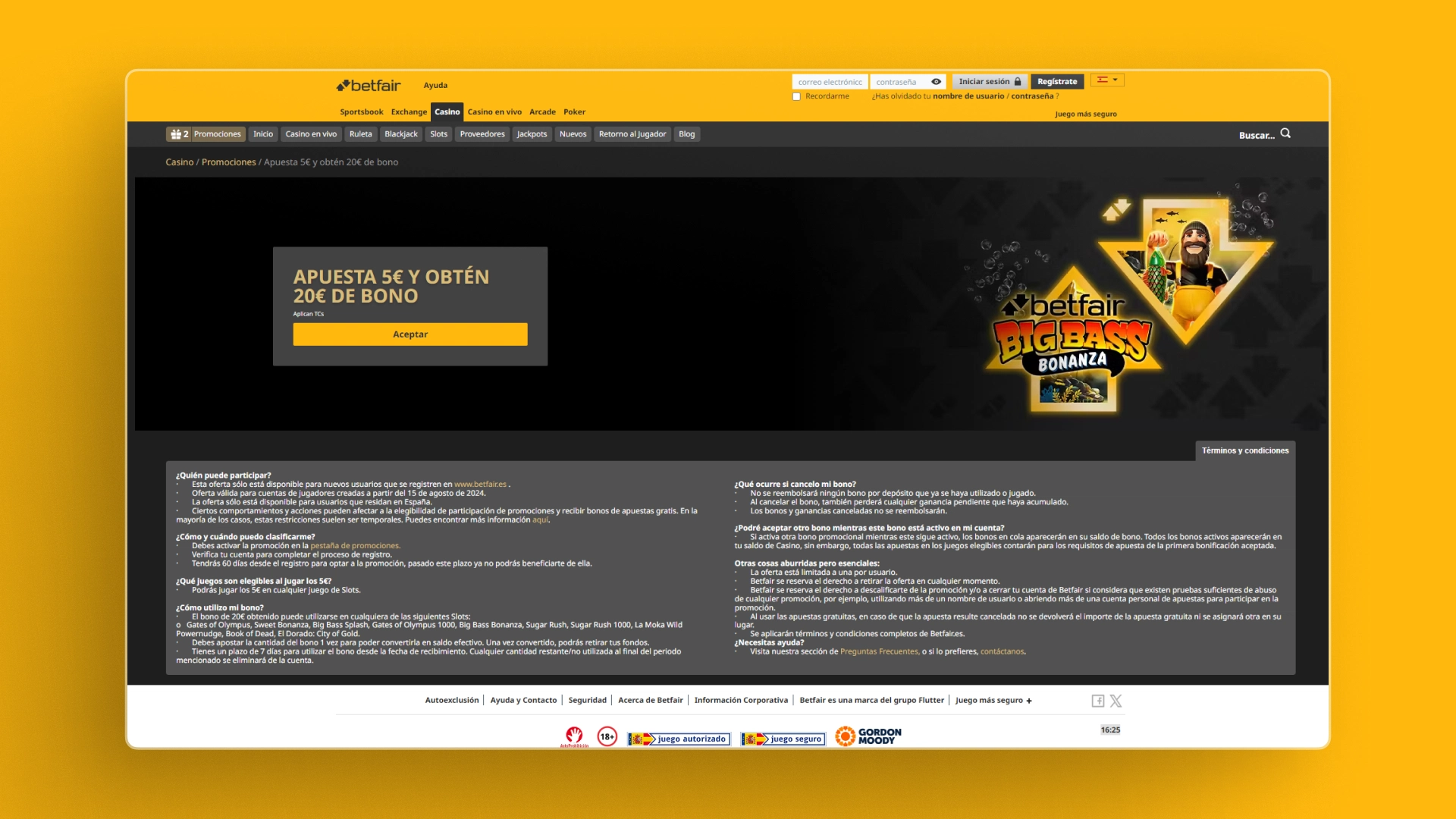 imagen Bono y promociones betfair