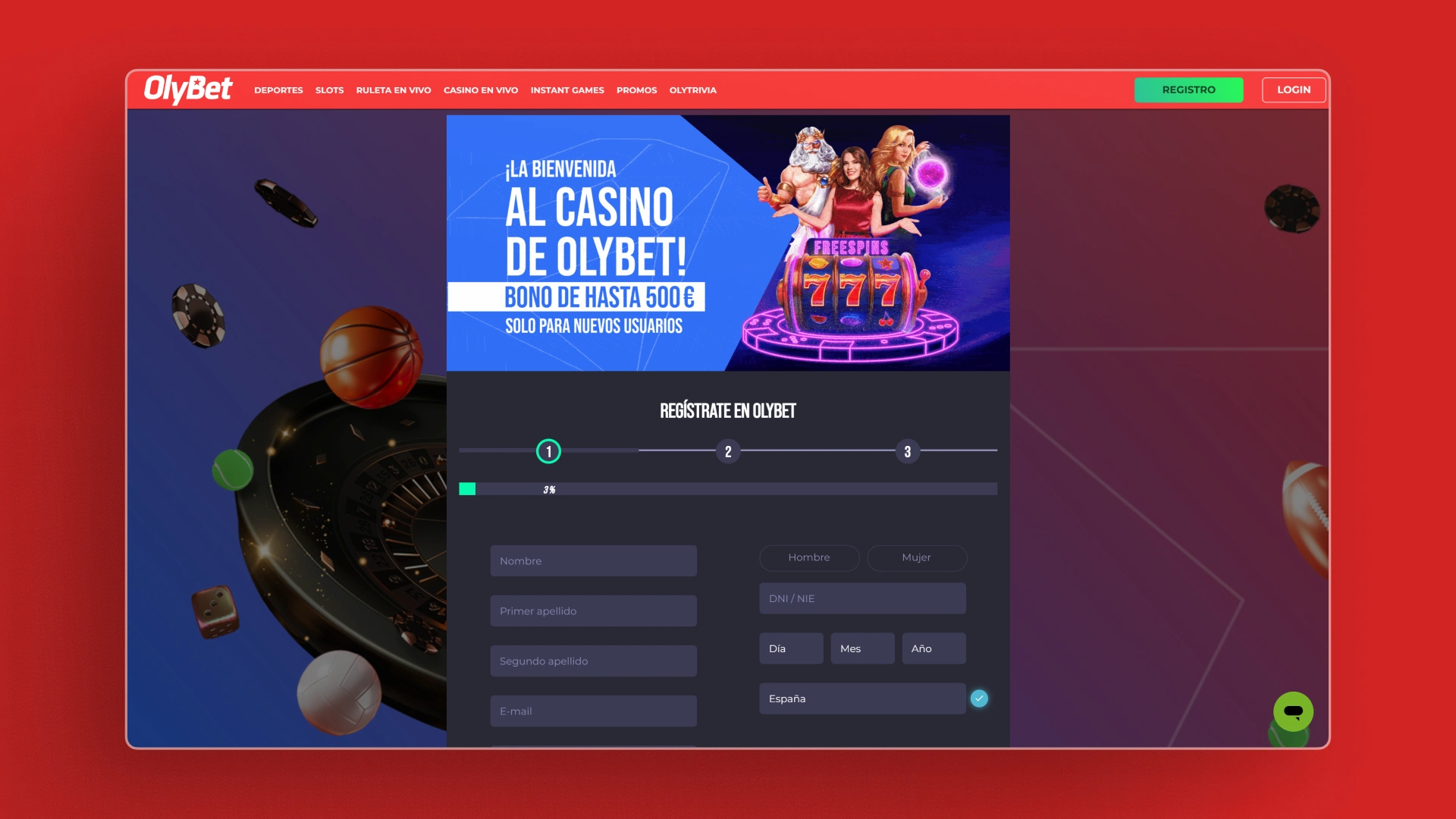 imagen Cómo registrarse olybet