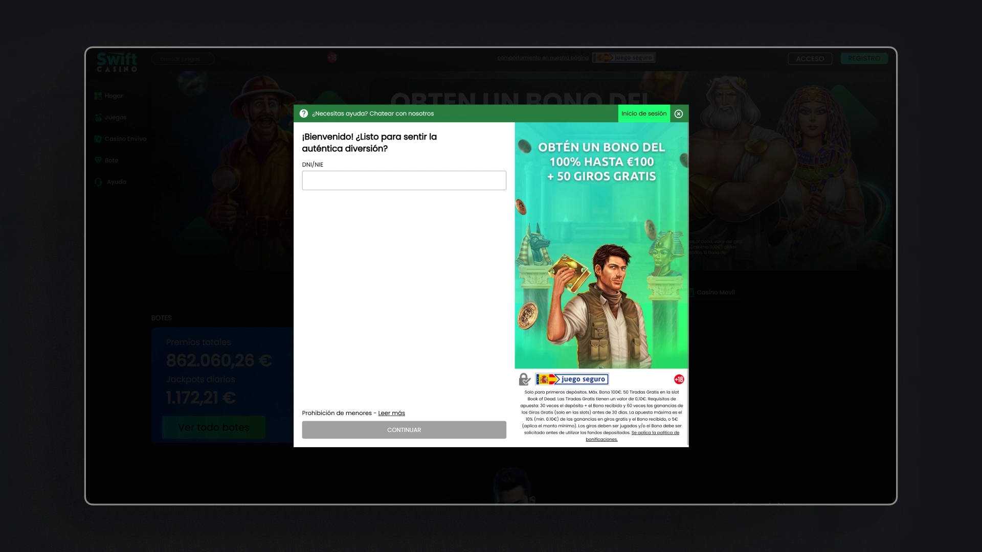 imagen Cómo registrarse Switft Casino