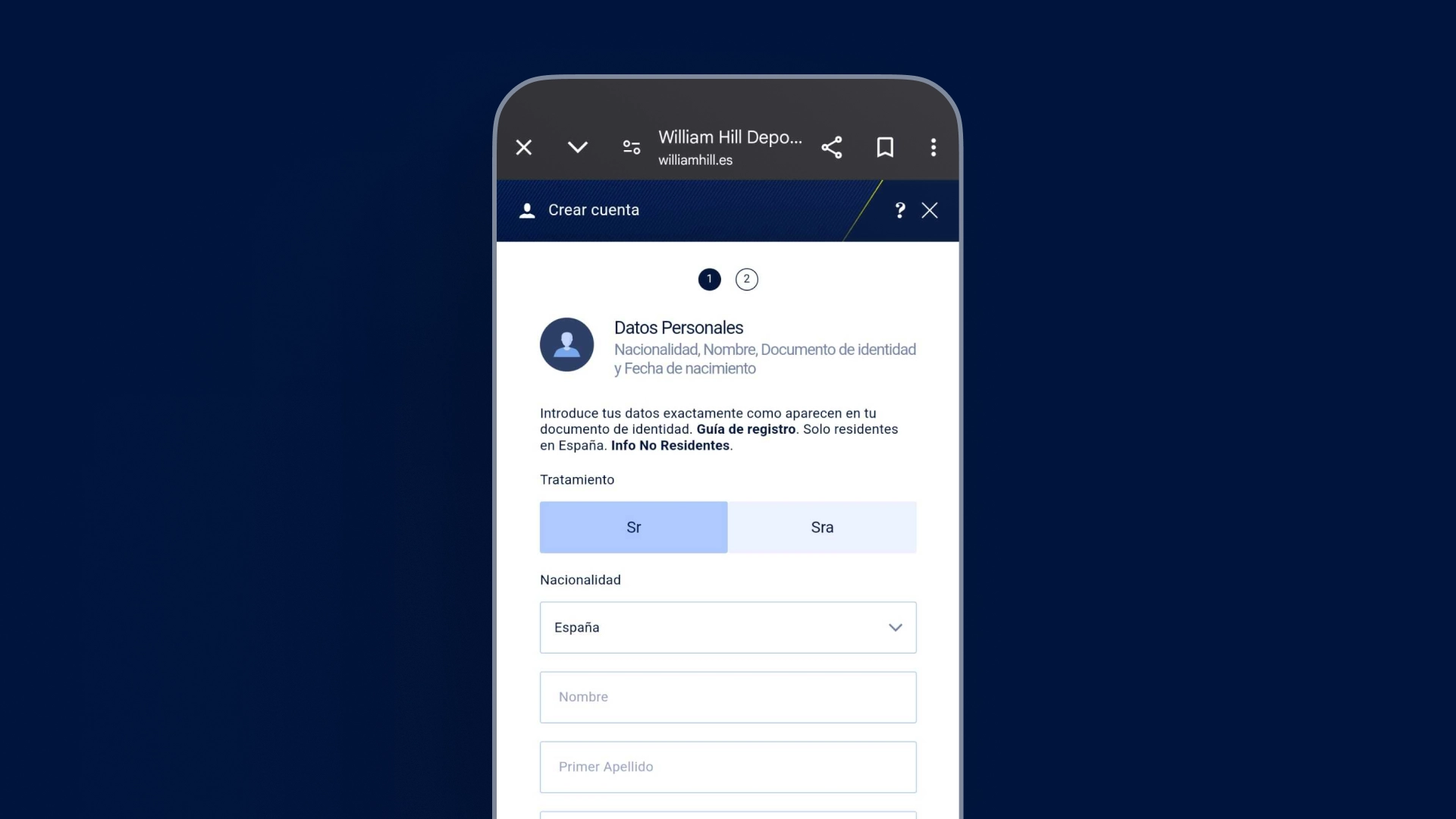 imagen Cómo registrarse movil william hill