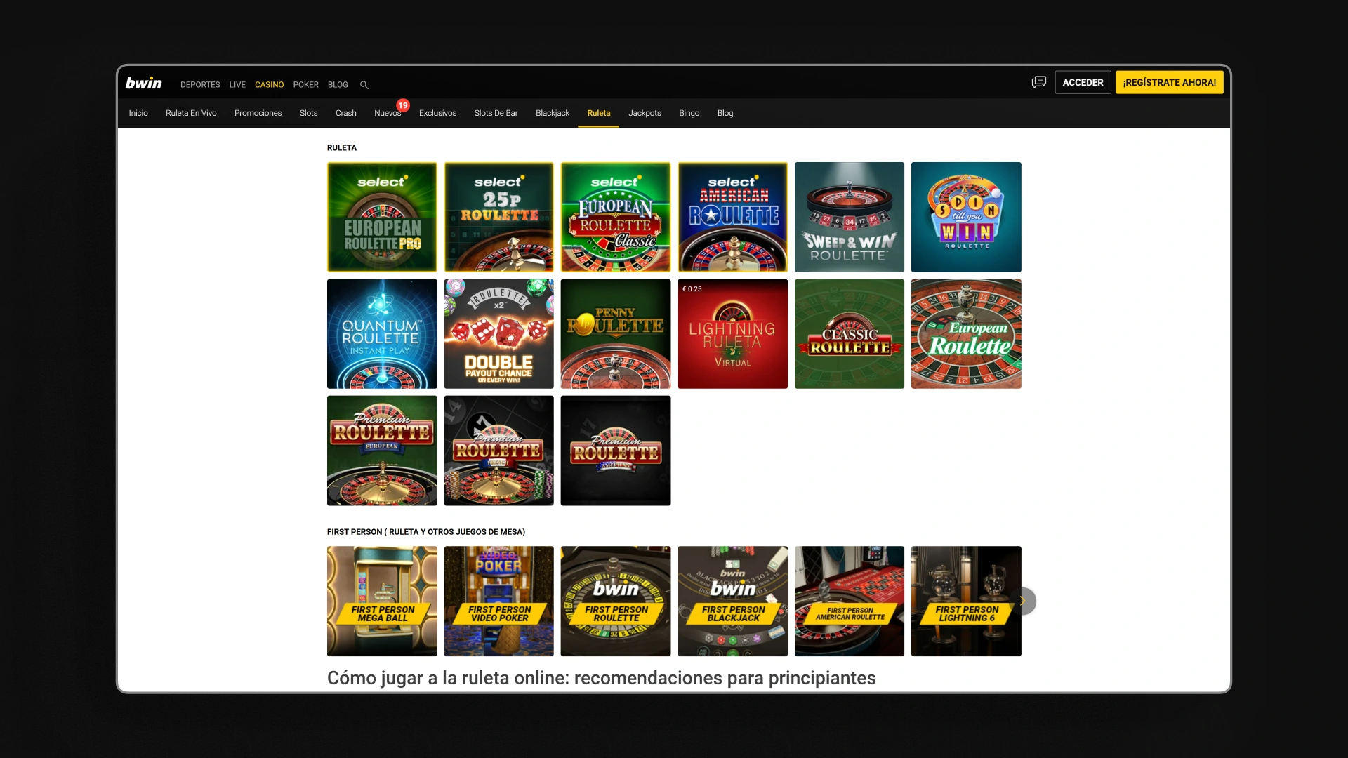 imagen Ruleta en vivo bwin