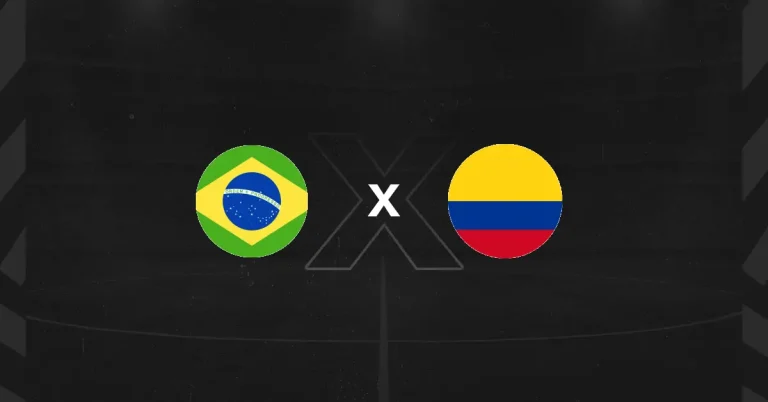 Escudos de Brasil x Colômbia, que se enfrentam pelas Eliminatórias para a Copa do Mundo